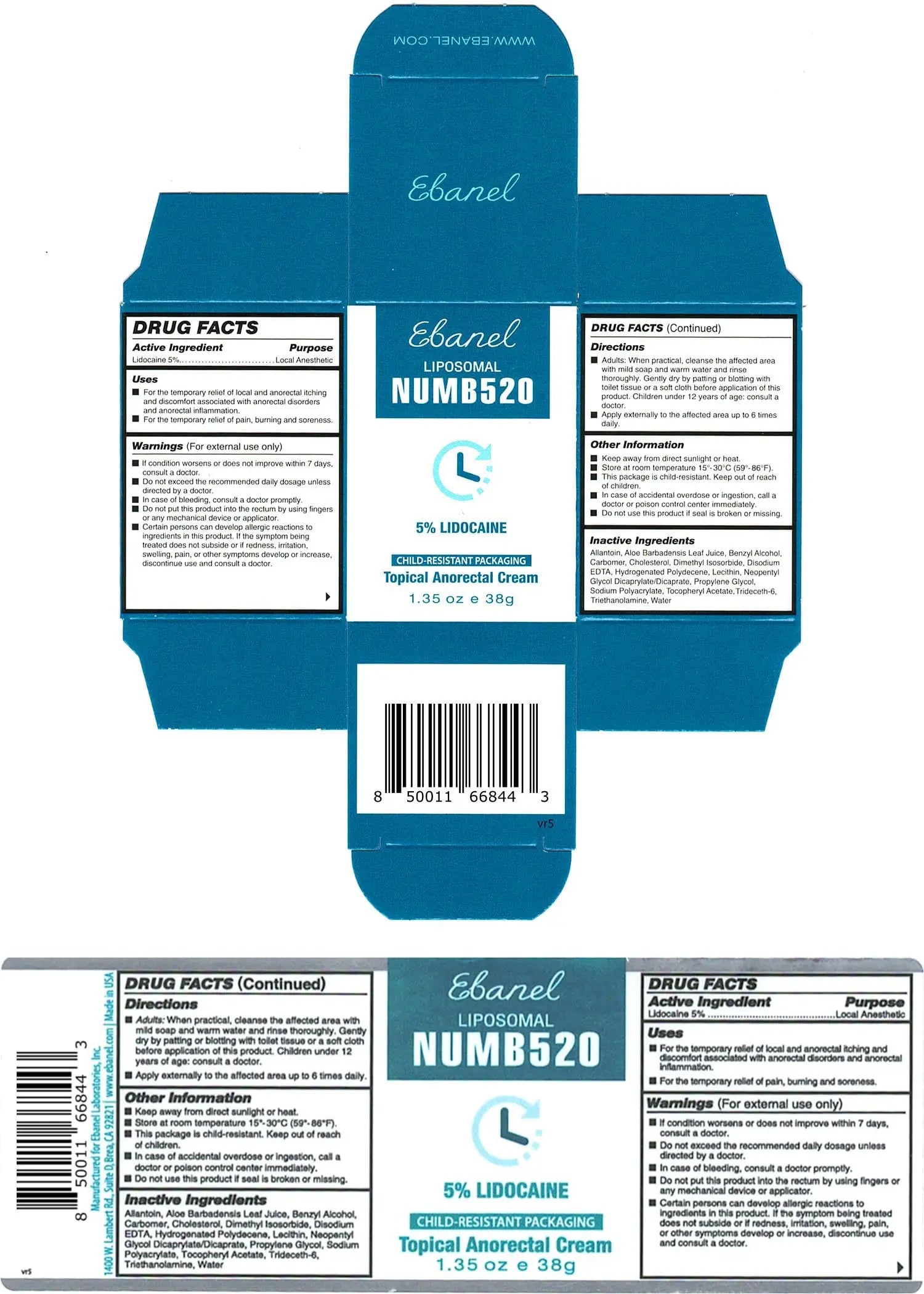 Ebanel 5% Lidocaine Numbing Cream, Pain Relief Burn Itch Numb Cream, Maximum Strength Topical Anesthetic with Allantoin, Vitamin E for Local and Anorectal Uses, Hemorrhoid Treatment, 1.35 Oz EbanelBuy Supplements Australia