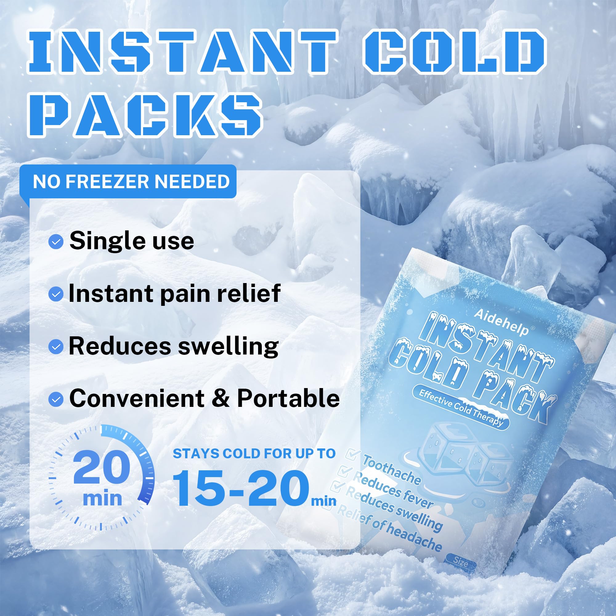 8 Pack Instant Cold Packs (4.3" x 5.9") - Disposable Ice Packs for Injuries | Cold Compress Ice Pack for Pain Relief, Swelling, Inflammation, Sprains, Toothache - Cold Pack for Athletes Aidehelp buy supplements Au