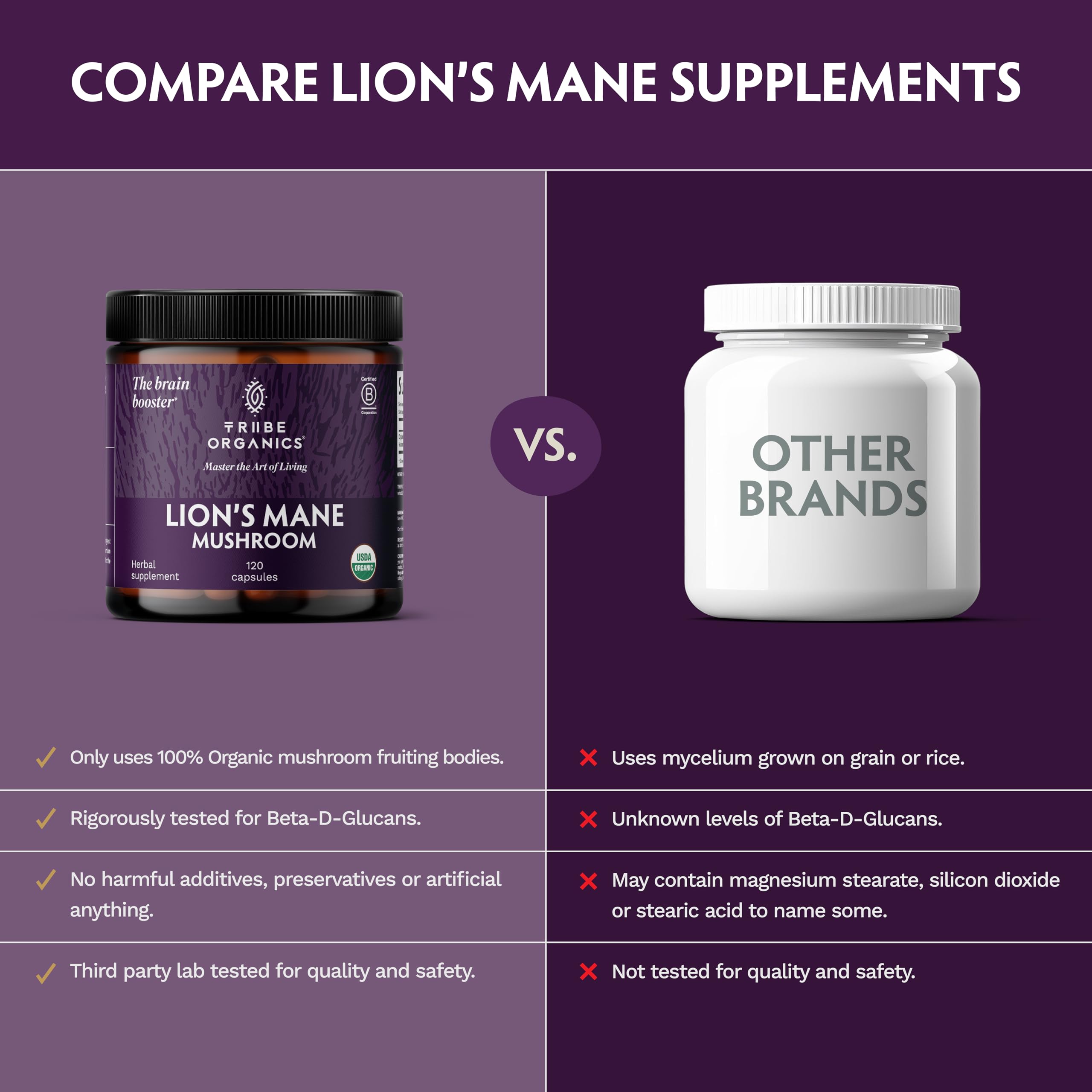 TRIBE ORGANICS Lion’s Mane Supplement 1000mg Mushroom Extract Powder - Immune System Booster & Brain Nootropic for Focus and Memory | Mental Clarity | Natural Energy and Immunity - 120 Vegan Capsules TRIBE ORGANICSBuy Supplements Australia
