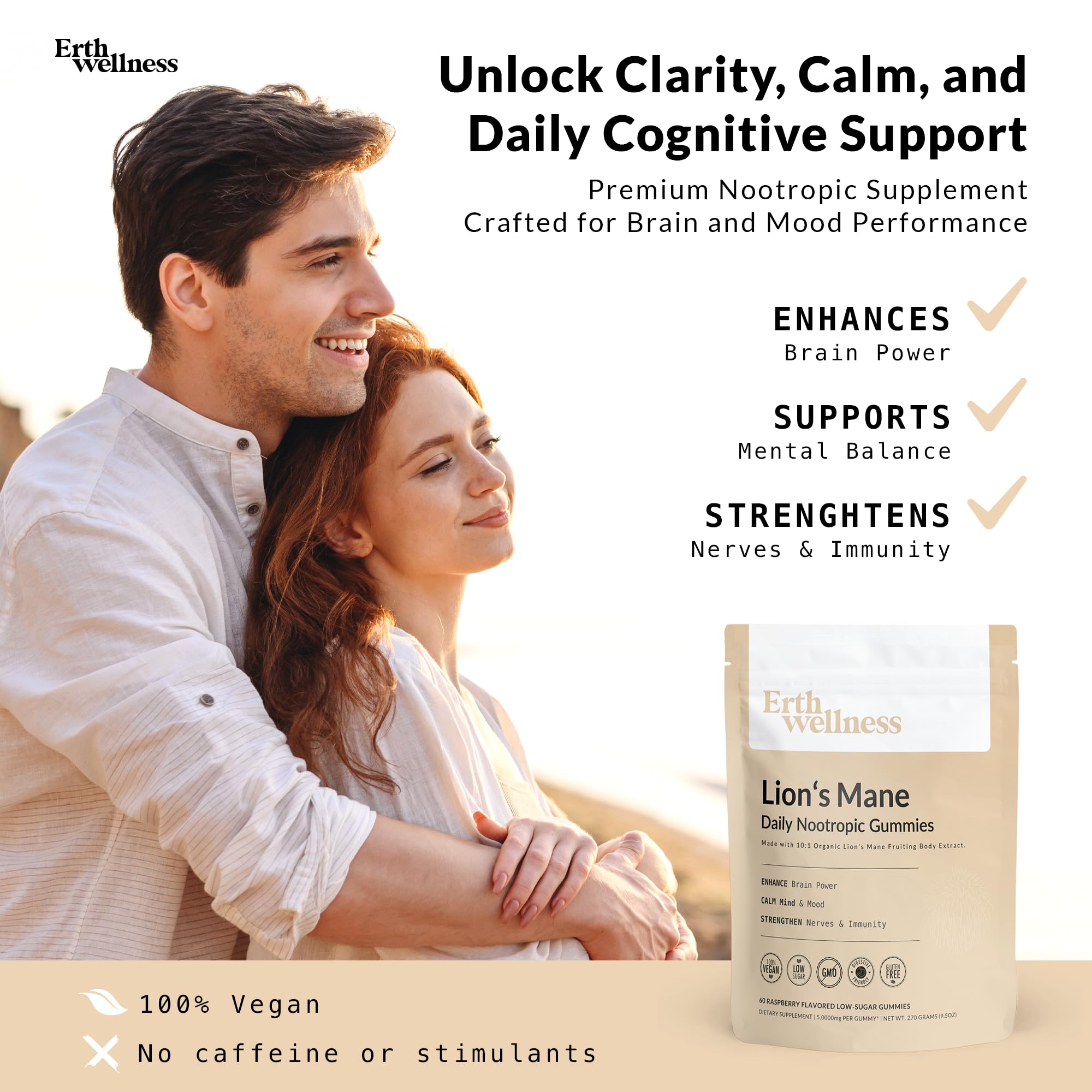 Erth Wellness Lion’s Mane Mushroom Gummies – 10,000mg Fruiting Body Extract per Serving – Brain & Focus Support – Daily Nootropic – Vegan, Low Sugar, Non-GMO – 60 Ct Erth WellnessBuy Supplements Australia