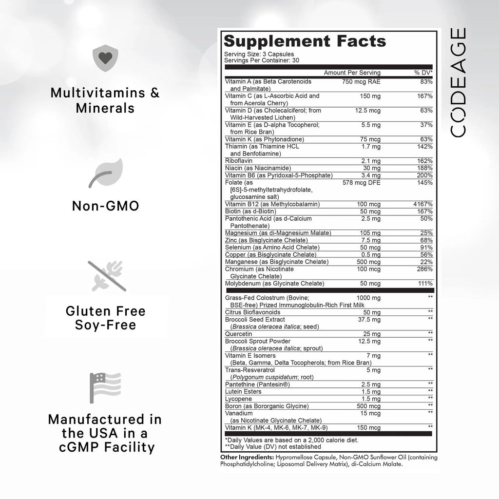 Codeage Multivitamin Recovery Elite Max Supplement - Vitamins A, C, D, E, B-Complex, Essential Minerals, Antioxidants, Colostrum Codeage