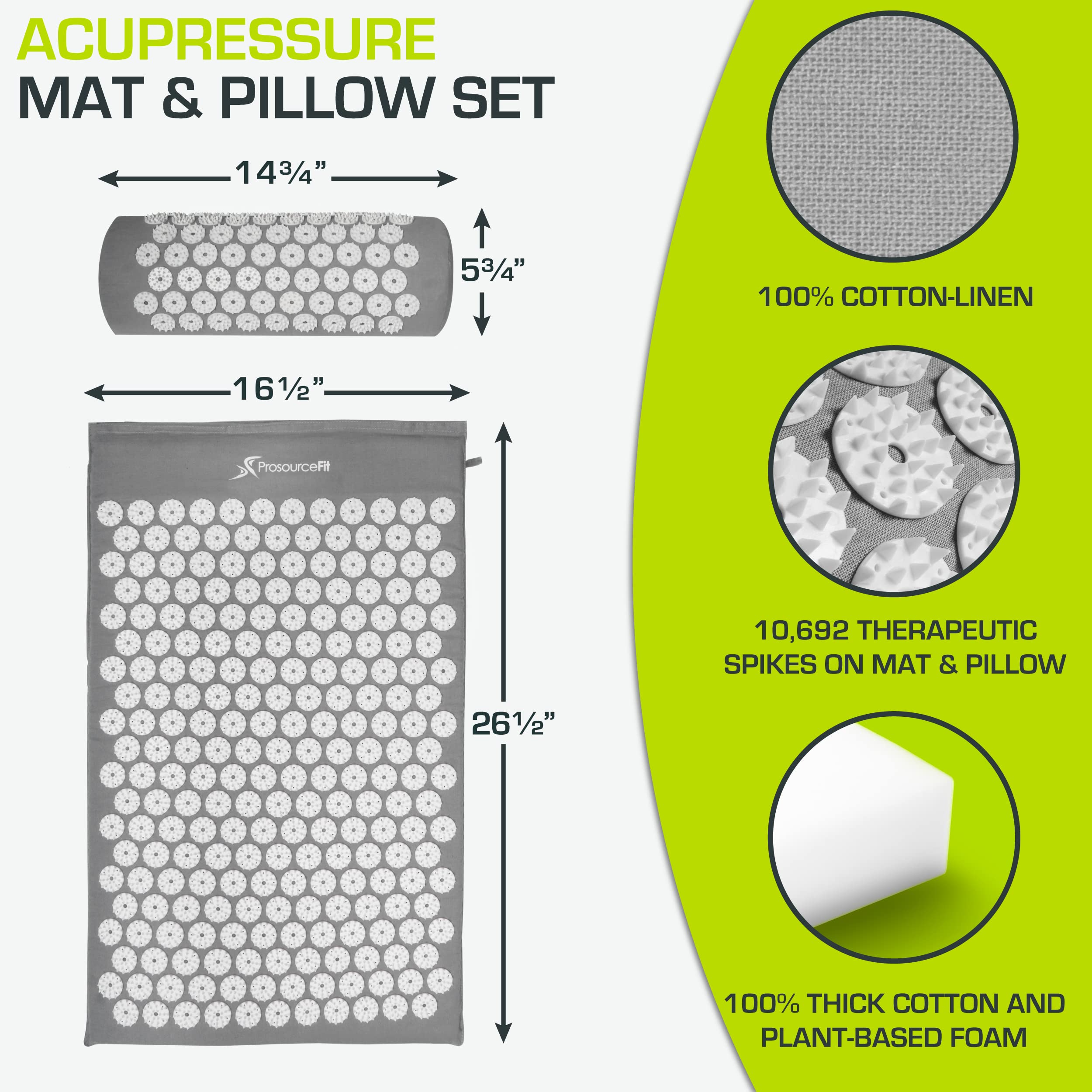 ProsourceFit Acupressure Mat and Pillow Set for Back/Neck Pain Relief and Muscle Relaxation ProsourceFitBuy Supplements Australia
