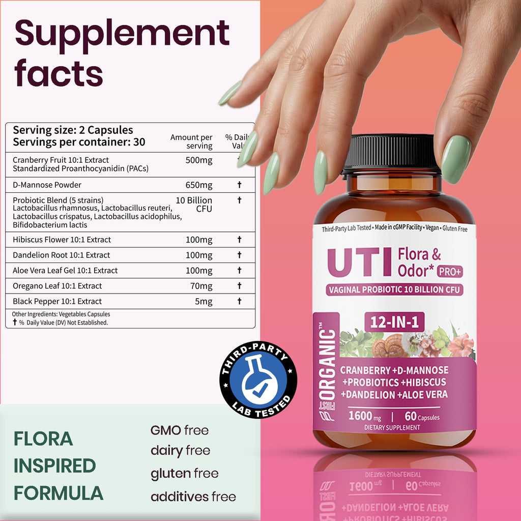 UTI Flora & Odor Pro+ & UTI Yeast & pH Pro+ | Pack of 2 | Vaginal Probiotics for Feminine Hydration & Freshness Support | Third-party Tested, cGMP Facility, Vegan, Non-GMO, Gluten-Free | 60+60 Caps FIRSTORGANIC buy supplements Au