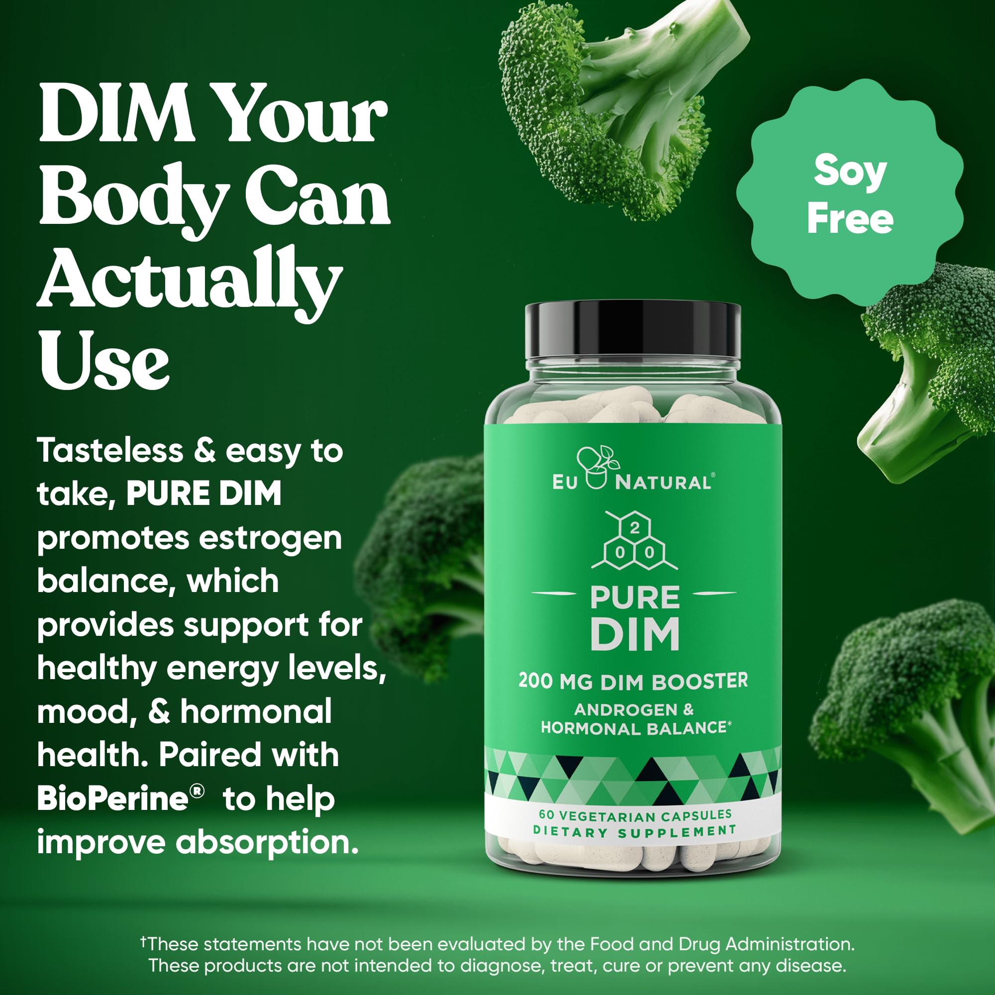 DIM Supplement Pure 200 Mg for Women or Men – Estrogen Hormone Balance Supplement for Energy, Fatigue, Stress, Menopause, Hot Flashes – Enhanced Bioavailability BioPerine – 60 Vegan Soft Capsules Eu NaturalBuy Supplements Australia