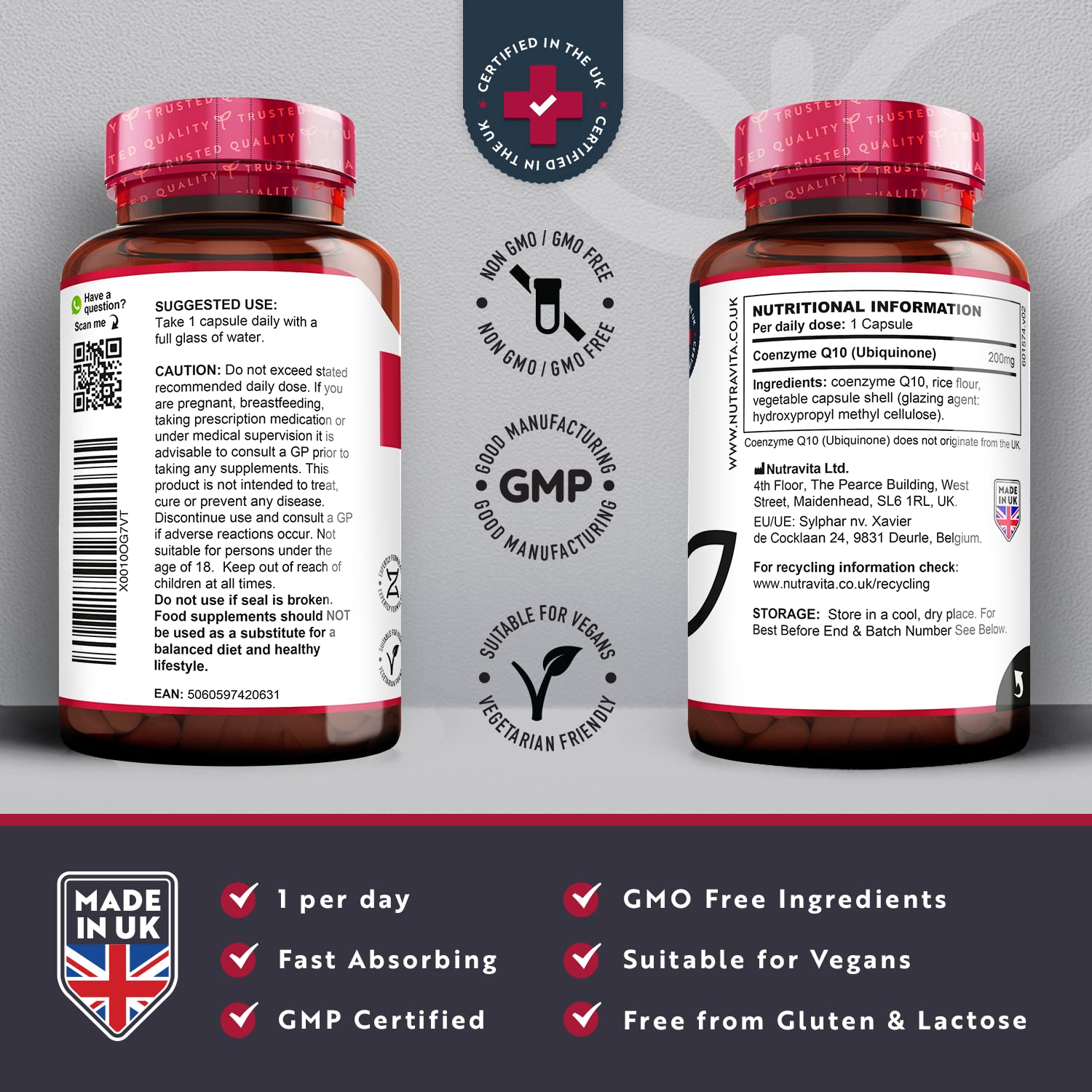CoQ10 200mg - 120 Vegan Capsules of High Strength Co Enzyme Q10 (4 Months Supply) NutravitaBuy Supplements Australia