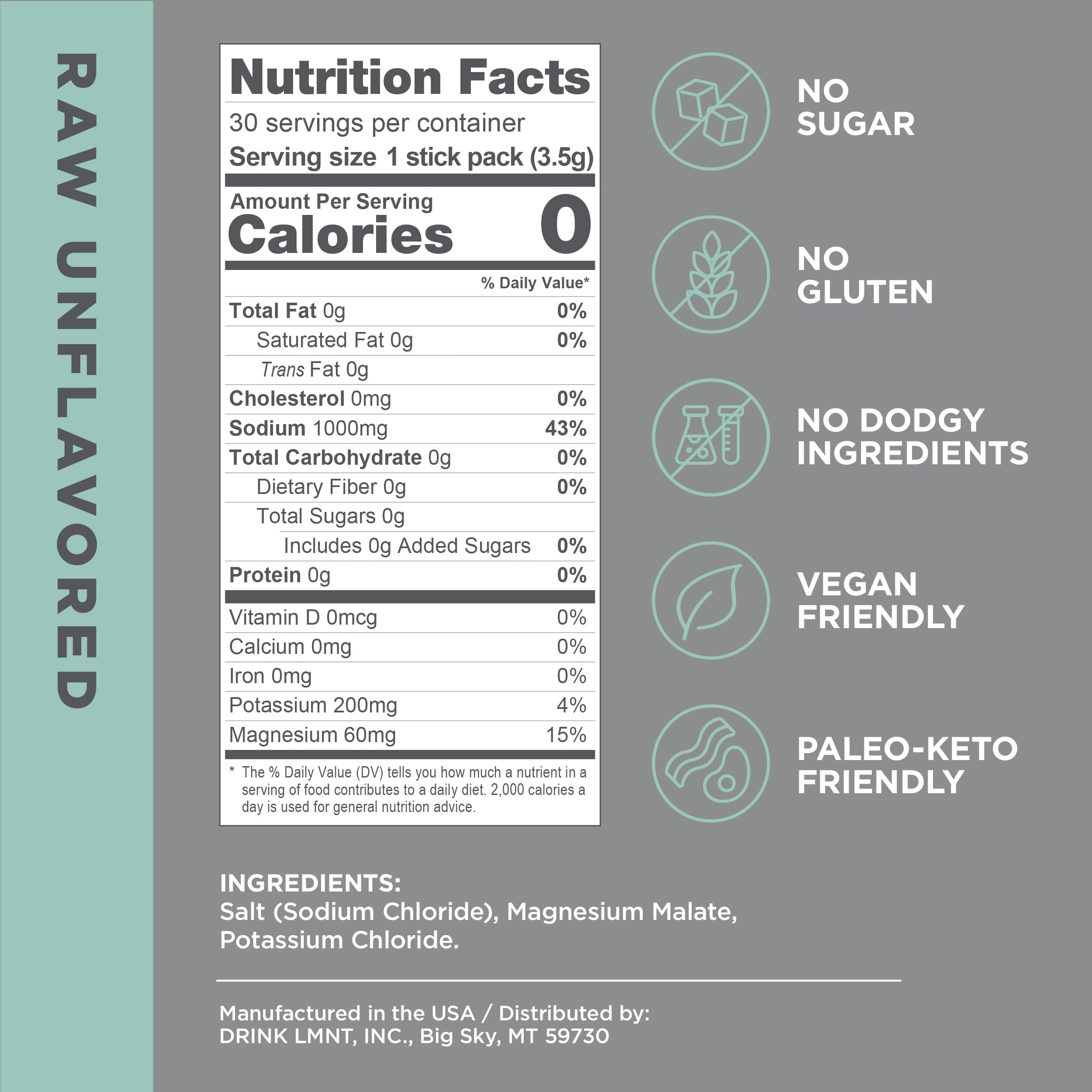 LMNT Zero-Sugar Electrolytes - Raw Unflavored Salt - Hydration Powder Packets Drink LMNTBuy Supplements Australia