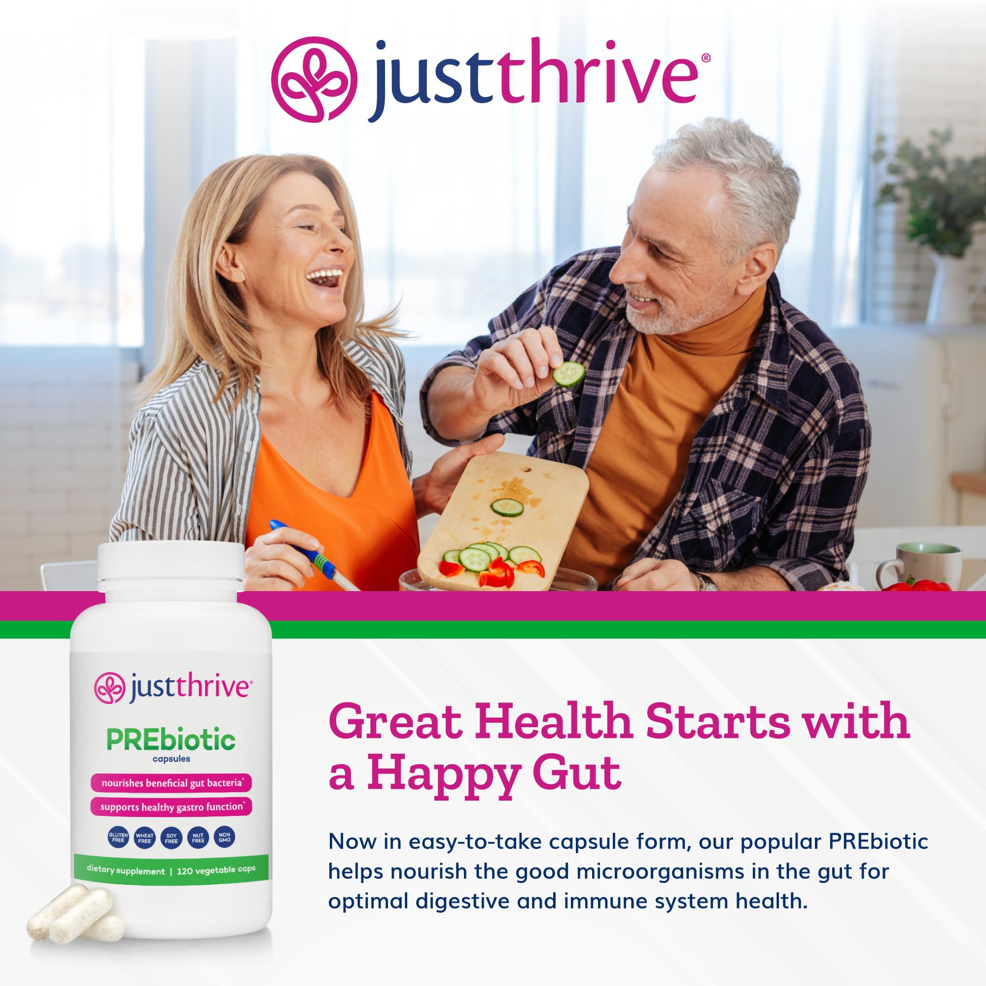 Just Thrive PREbiotic Capsules - Prebiotic Blend for Gut Health and Immune Support, 120 Caps Just ThriveBuy Supplements Australia