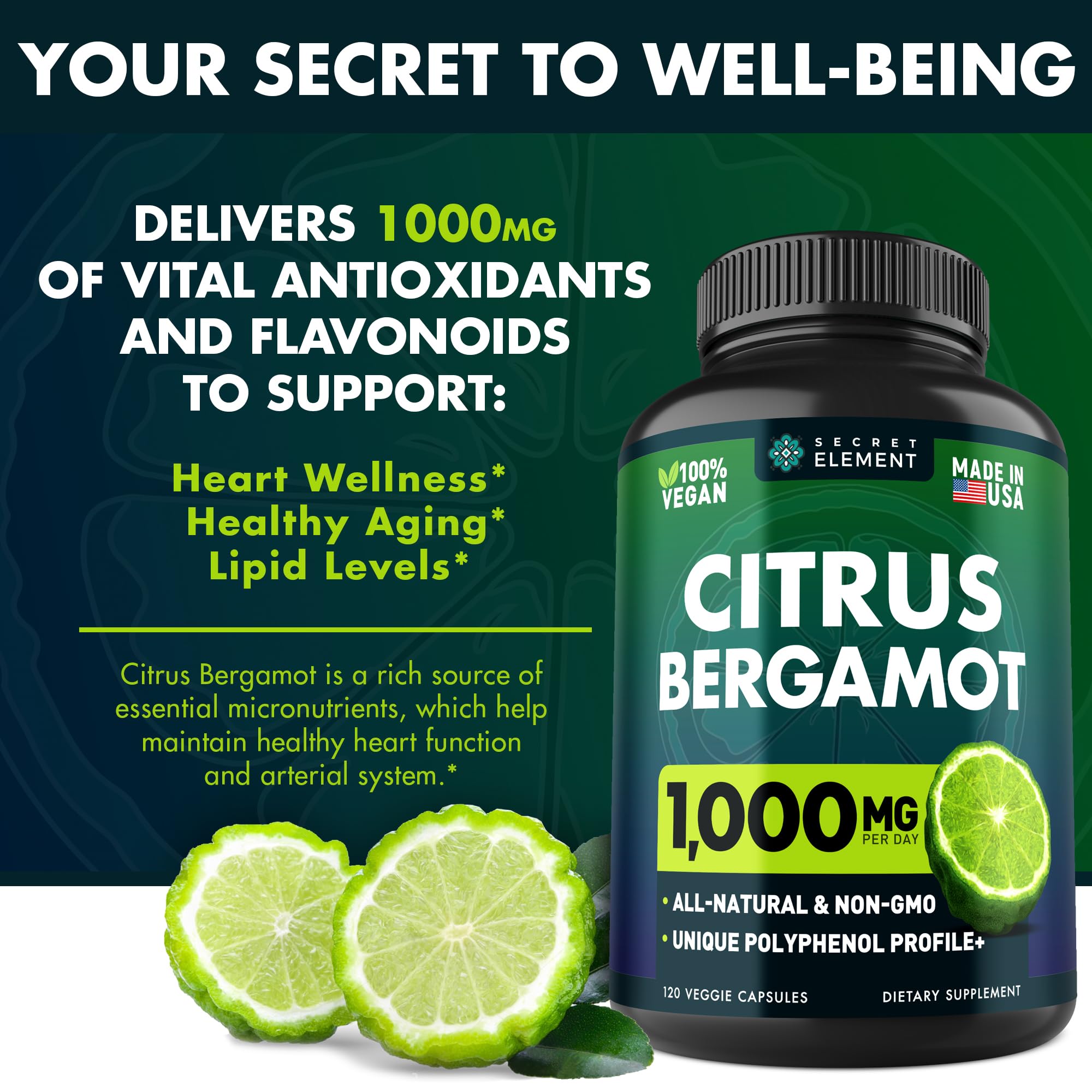 Citrus Bergamot Extract 1000mg - Citrus Bergamot Supplement for Heart, Immune System Secret ElementBuy Supplements Australia
