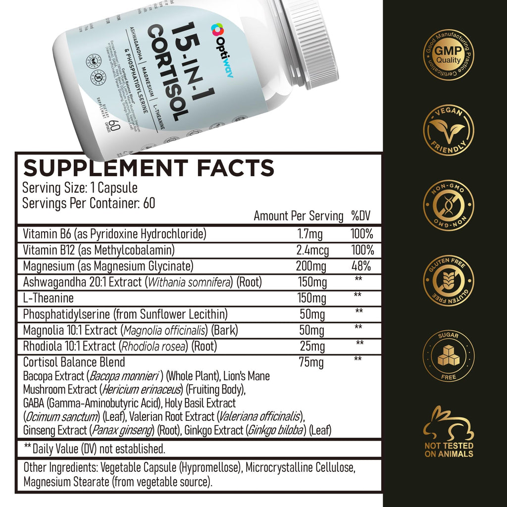 Optiwav Cortisol Detox Supplement for Women Men - Control & Lowering High Cortisol Level - Balance Calm Stress Relief Cleanse Adrenal Health Support - Magnesium Ashwagandha Cortisol Blocker Reducer OptiwavBuy Supplements Australia