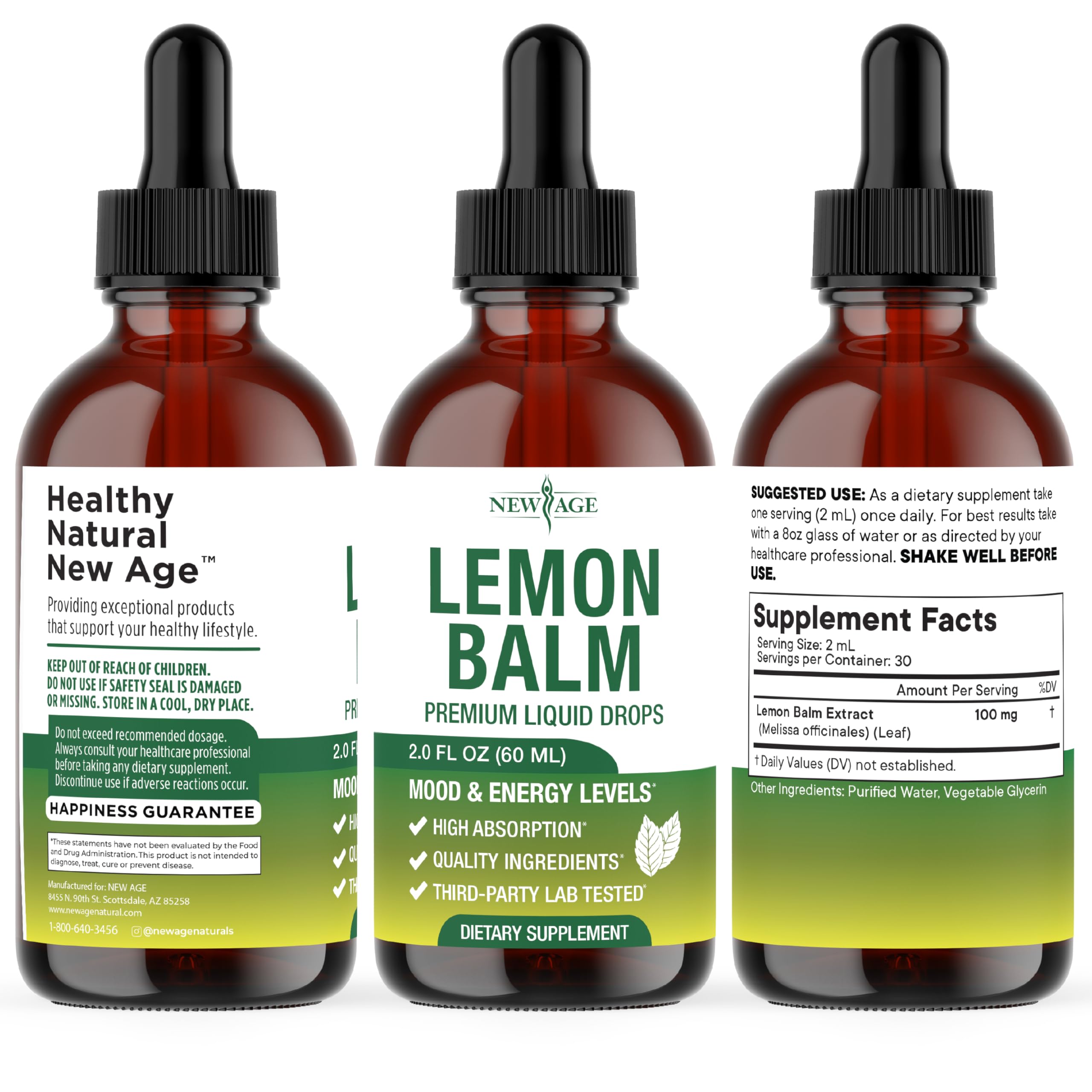 NEW AGE Lemon Balm Tincture - Mood Support Supplement - Lemon Balm Leaf Extract Drops - Vegan, Sugar & Alcohol-Free Calming Supplement - 4 fl oz NEW AGE buy supplements Au