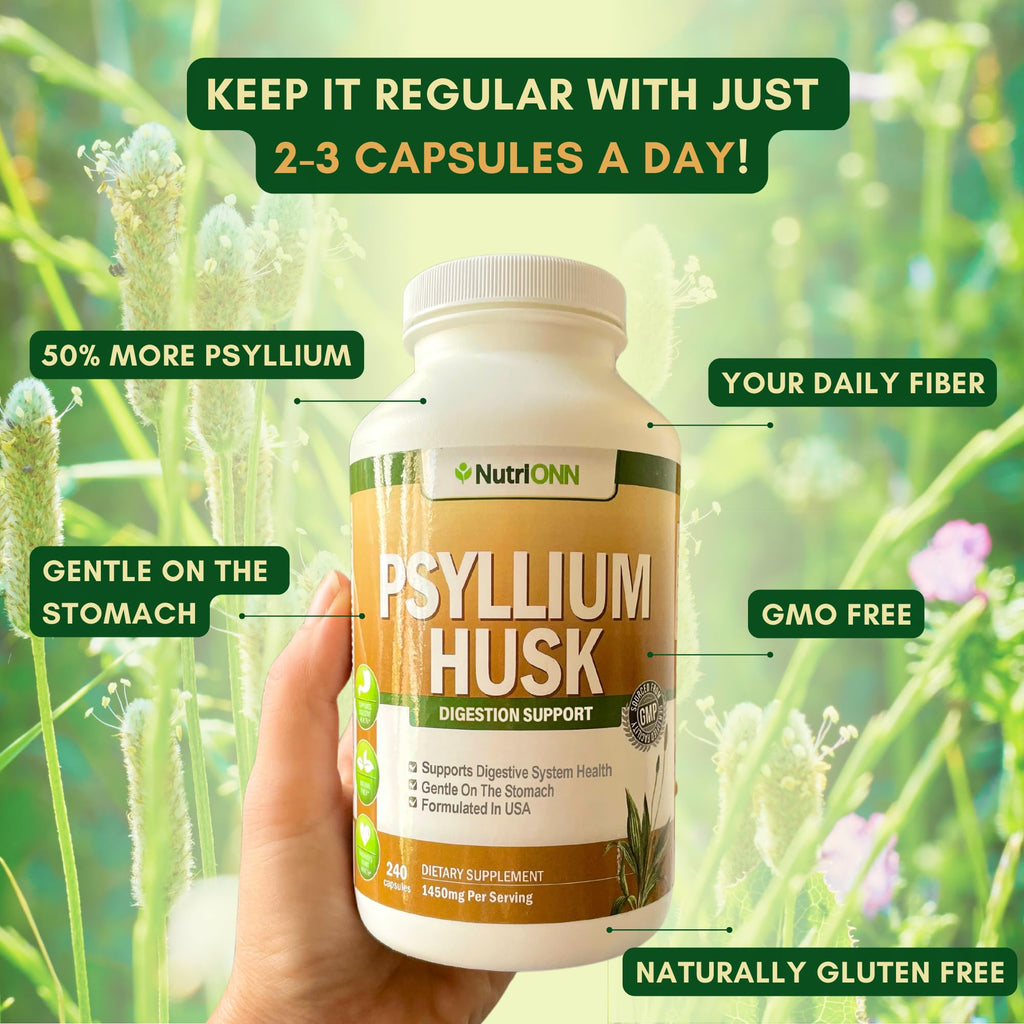 NutriONN PSYLLIUM Husk Capsules - 1450mg Per Serving - 240 Capsules - Double Strength NutriONNBuy Supplements Australia