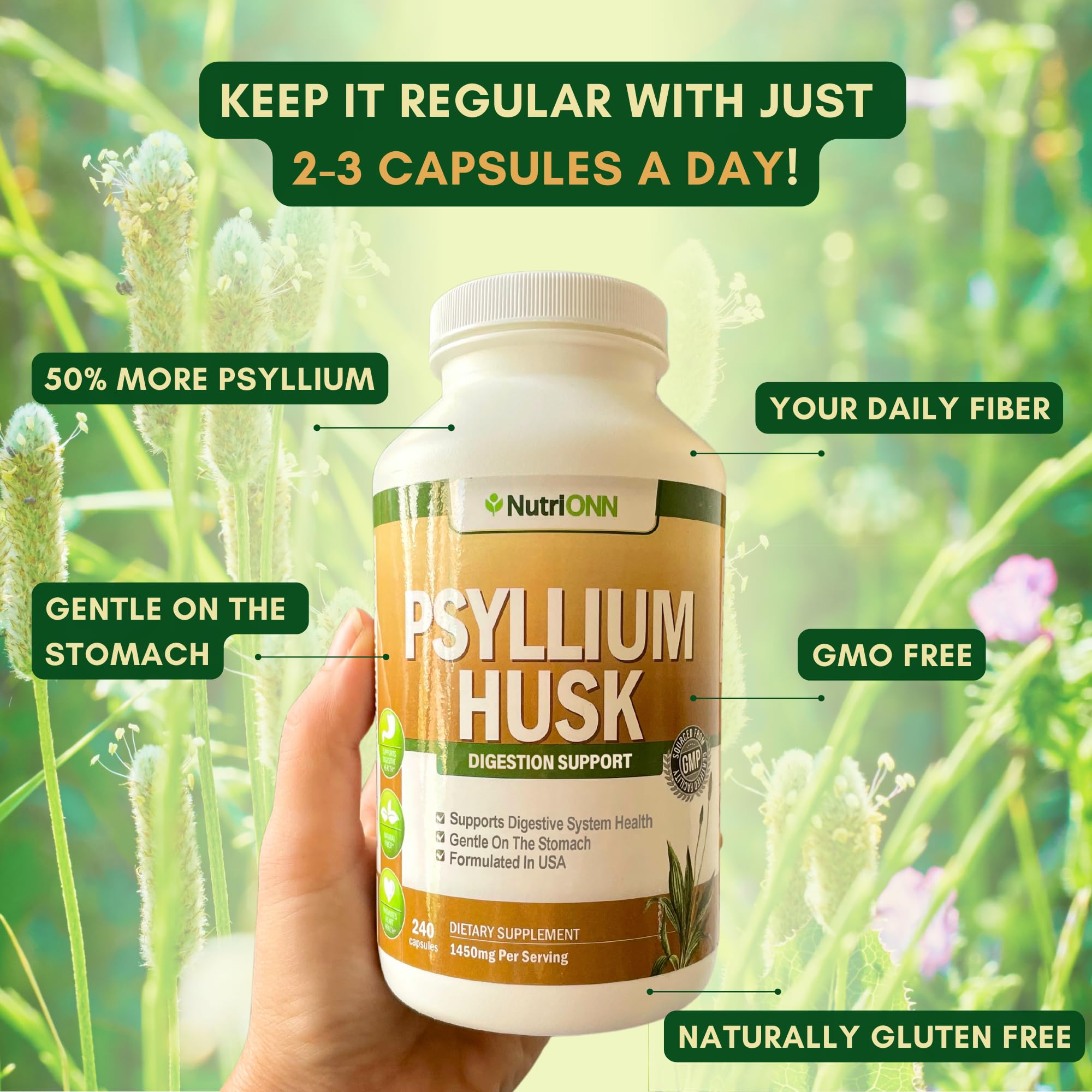 NutriONN PSYLLIUM Husk Capsules - 1450mg Per Serving - 240 Capsules - Double Strength NutriONNBuy Supplements Australia
