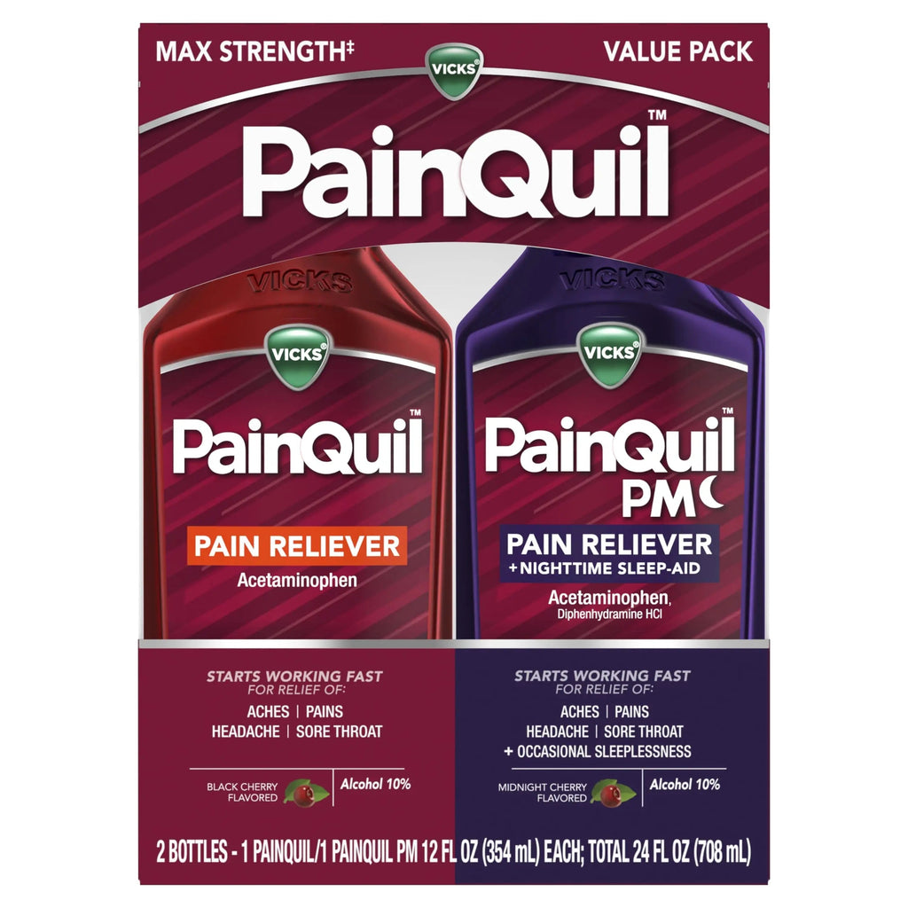 Vicks PainQuil & PainQuil PM Pain Relief Liquid, 1000mg Acetaminophen, 2x12 oz VicksBuy Supplements Australia