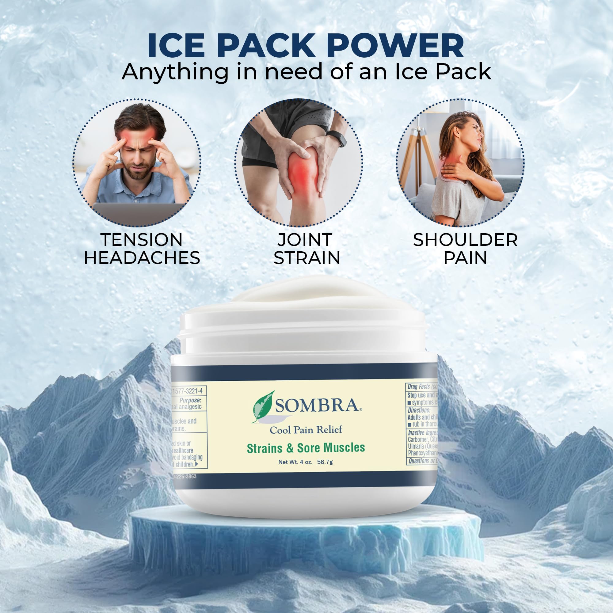 Sombra Original Cool Therapy Gel Cold Pain Relief for Swelling, Growing Pains, Soreness, Post-Workout, Vegan Formula Free of Artificial Fragrances, Dyes, NSAID, Wax, Petroleum, Alcohol - 4oz Jar SombraBuy Supplements Australia
