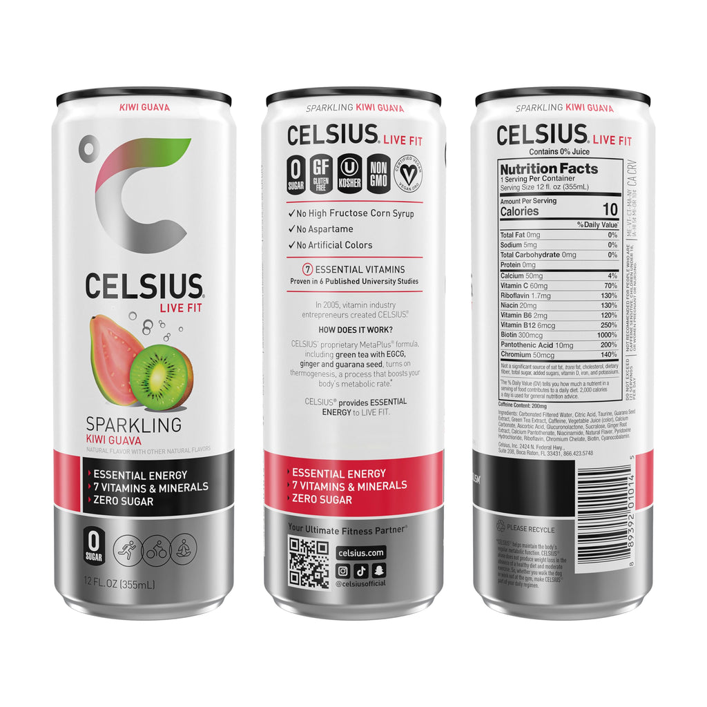 CELSIUS Sparkling Kiwi Guava, Functional Essential Energy Drink 12 Fl Oz (Pack of 12) CELSIUSBuy Supplements Australia