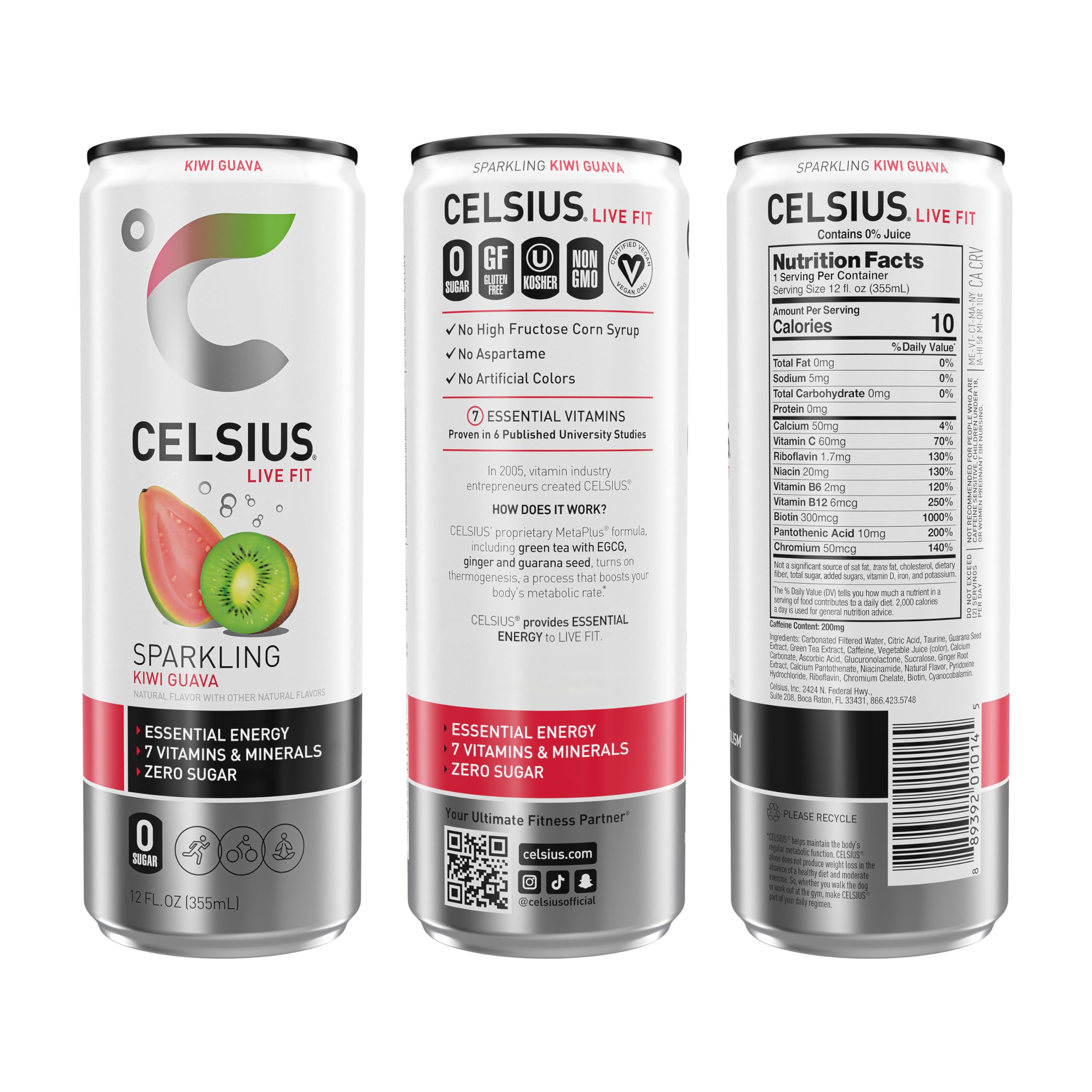 CELSIUS Sparkling Kiwi Guava, Functional Essential Energy Drink 12 Fl Oz (Pack of 12) CELSIUSBuy Supplements Australia