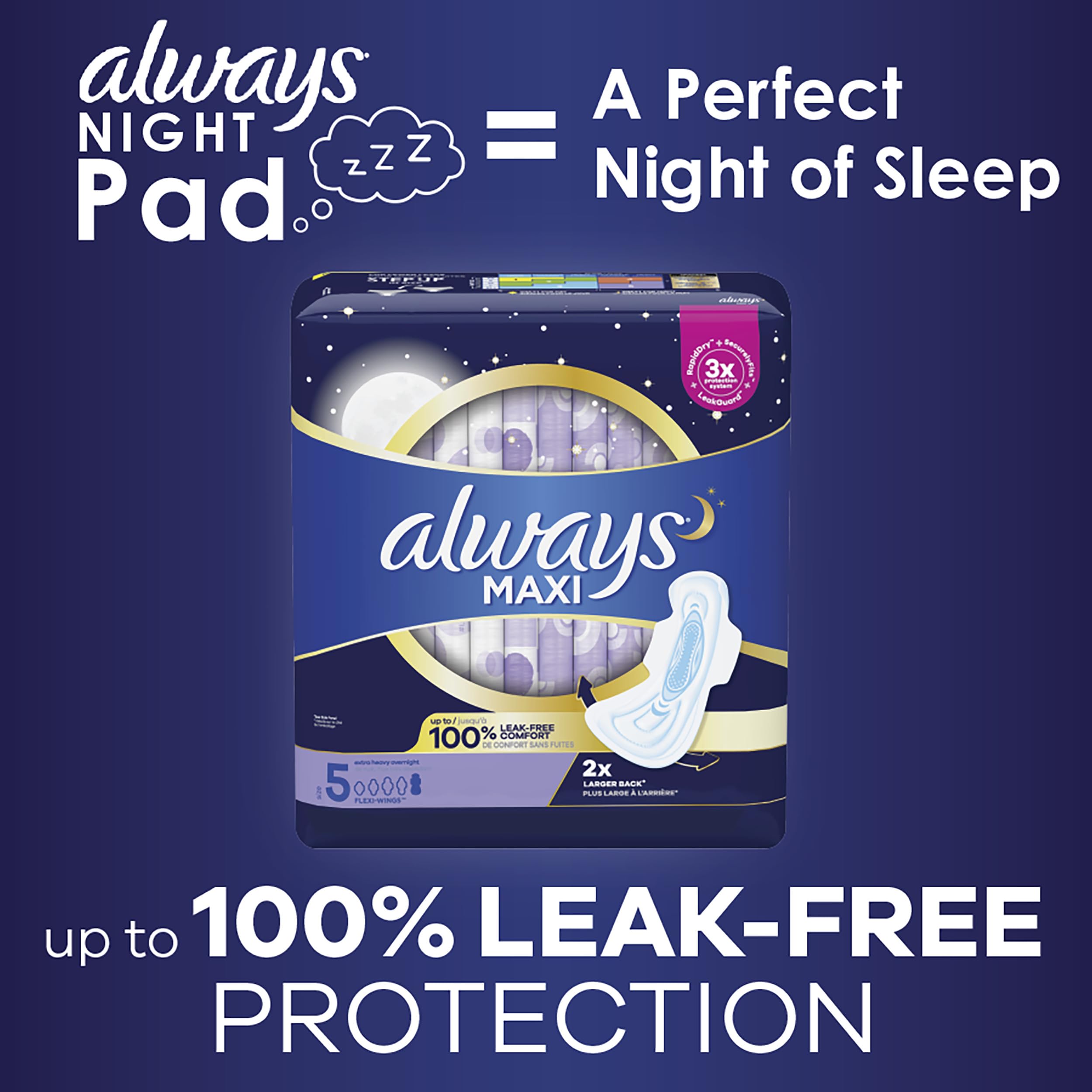 Always Maxi Overnight Pads with Wings, Size 5, Extra Heavy Overnight AlwaysBuy Supplements Australia