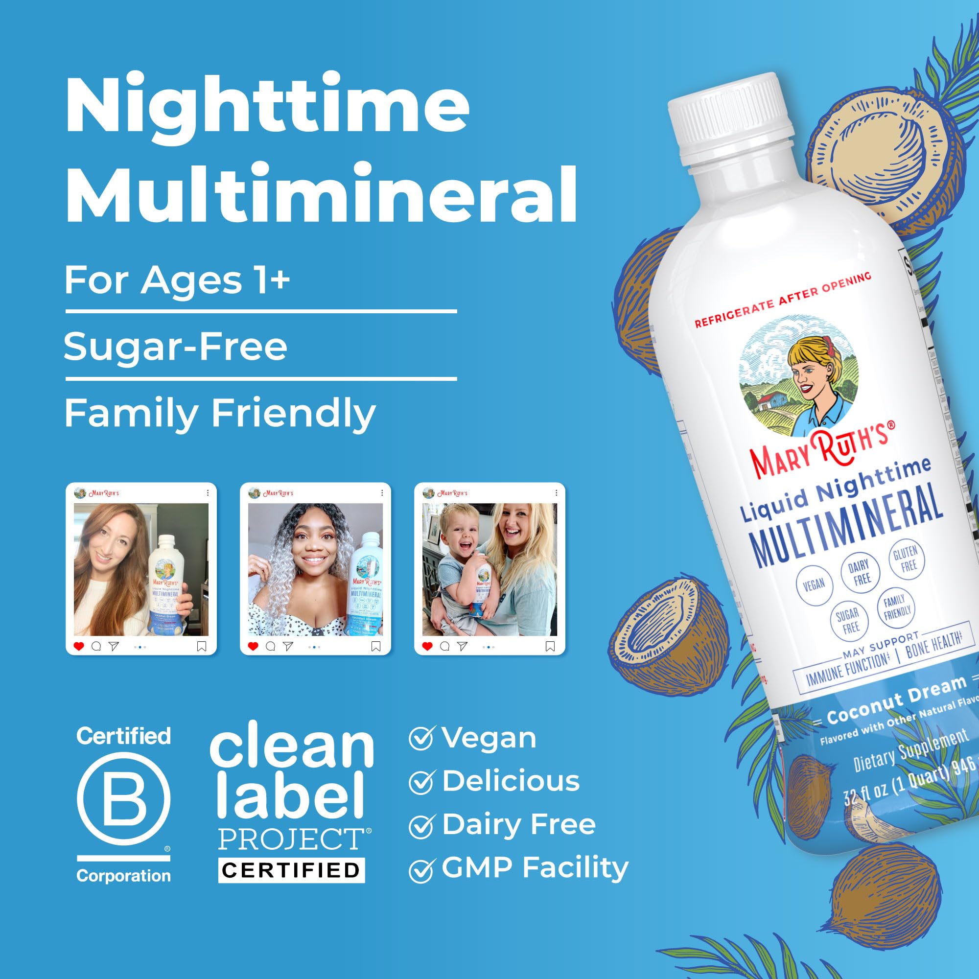 MaryRuth Organics Liquid Nighttime Multimineral | No Melatonin | Bedtime Routine | Magnesium Citrate | Calcium | Zinc | Vitamin D3| Available in 4 Flavors - Vegan | Sugar Free | Gluten Free | 32 Oz MARYRUTH'SBuy Supplements Australia