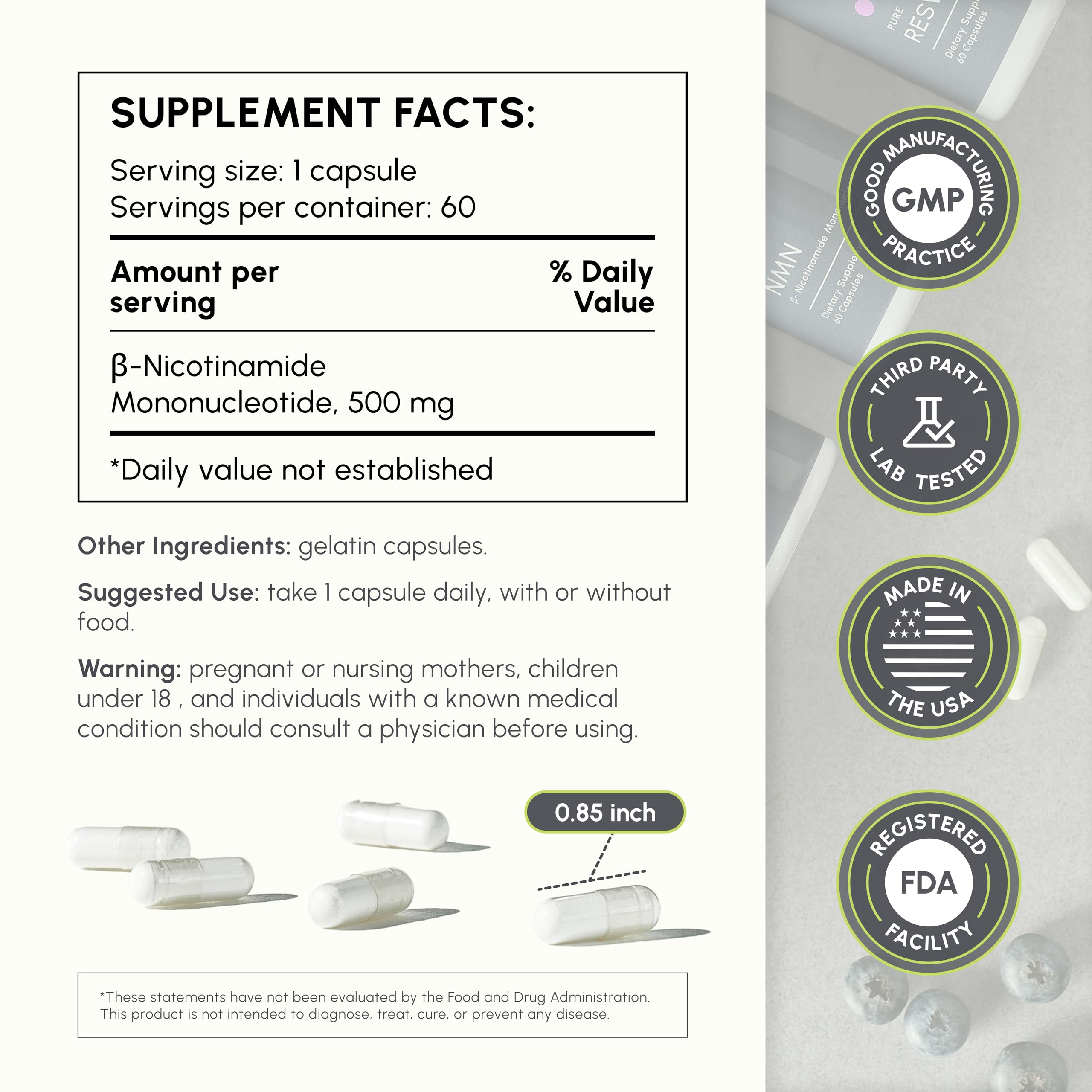 partiQlar NMN Supplement 500mg - High Purity Nicotinamide Mononucleotide - NAD+ Booster for Anti-Aging, Cellular Energy & Longevity - 60 Veggie Capsules partiQlar buy supplements Au