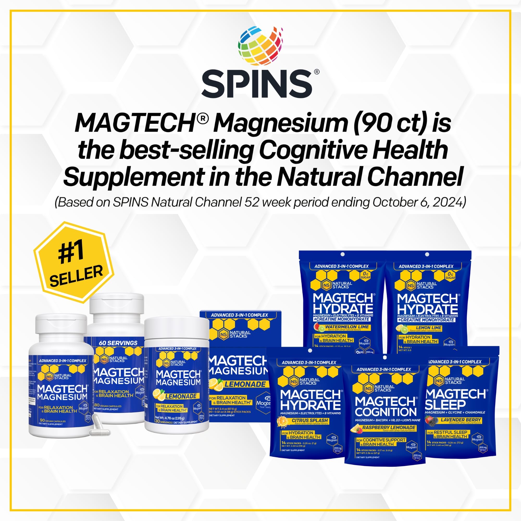 NATURAL STACKS Magtech Magnesium Hydrate + Creatine - Sugar Free Electrolyte Drink - Magtein Magnesium L-Threonate, Glycinate & Taurate - Supports Hydration & Cellular Energy - 14 Hydration Packets NATURAL STACKSBuy Supplements Australia