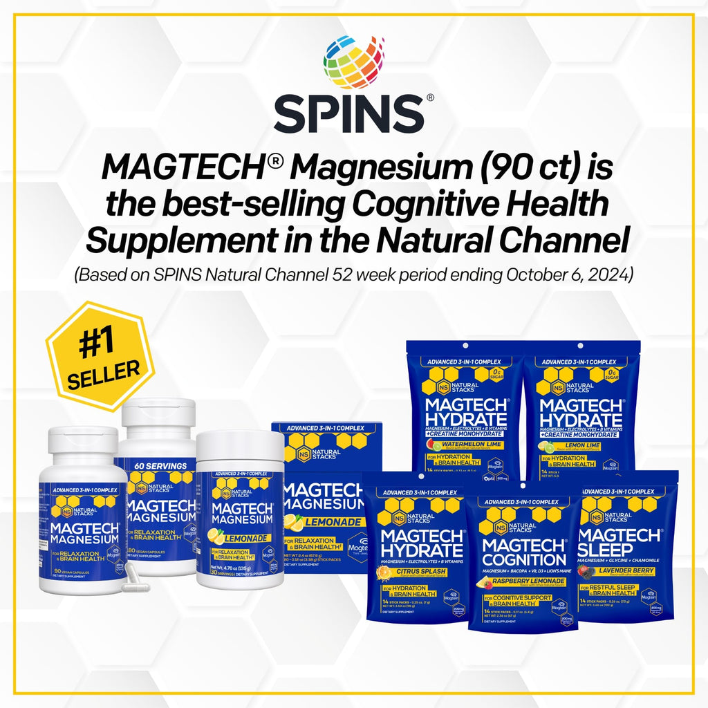 MagTech Magnesium Complex for Women & Men - 3 Forms of Magnesium: Glycinate, Magtein L-Threonate & Taurate - 200mg Chelated Complex