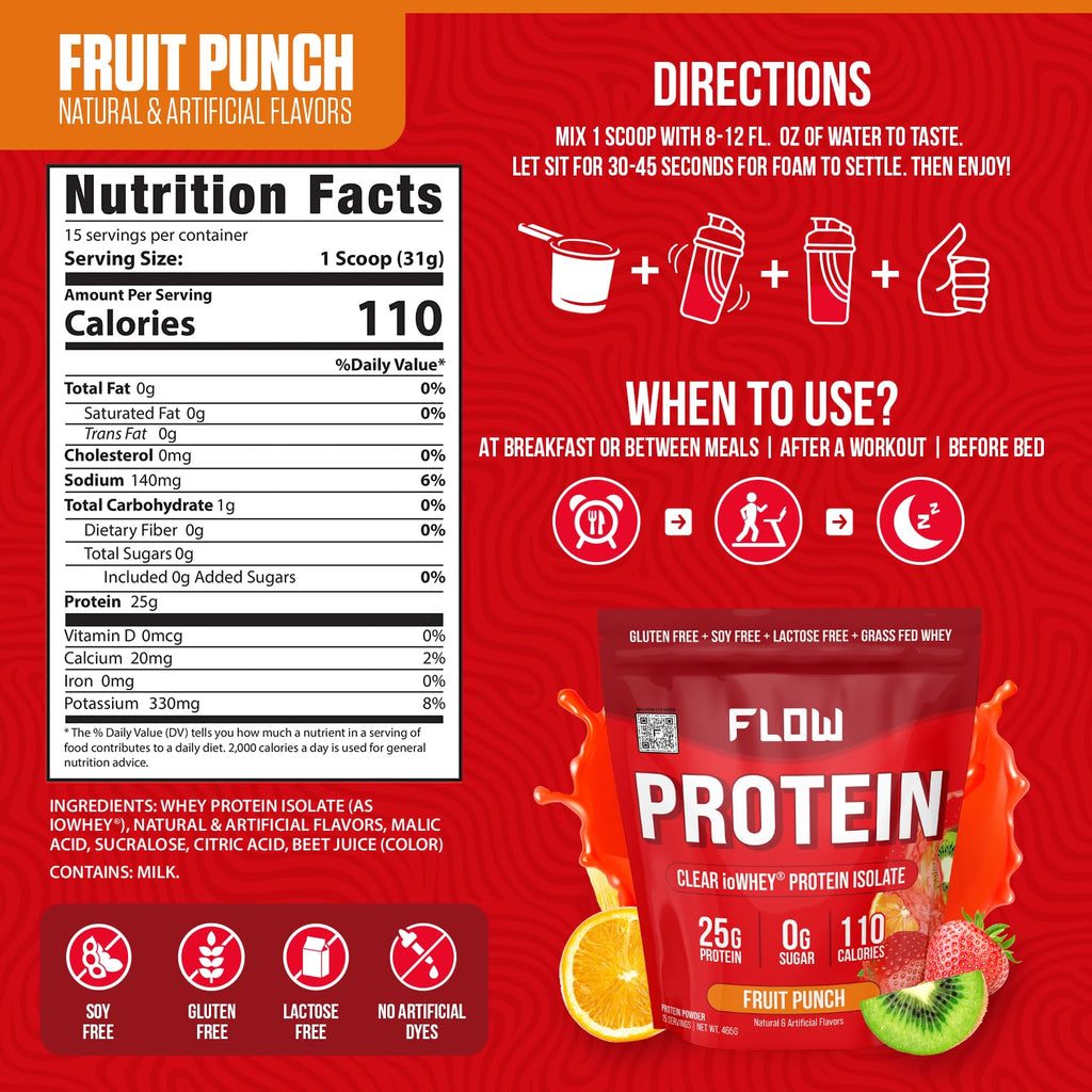 Flow Supps Clear Whey Isolate Protein Powder, Fruit Punch - 15 Servings, 25g Protein Flow SupplementsBuy Supplements Australia