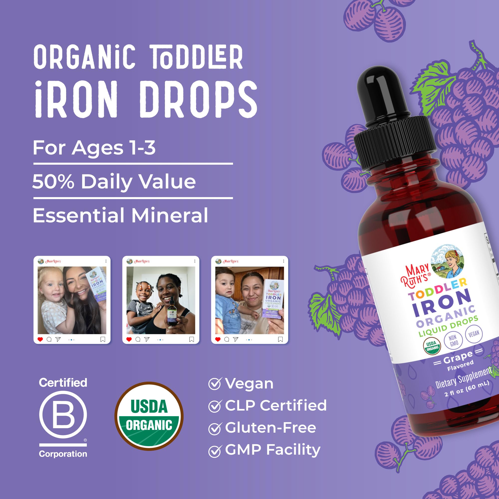 MaryRuth's Iron Supplement for Toddlers | Liquid Iron Supplement for Children Ages 1-3 | Iron Supplement for Iron Deficiency | Ferrochel | Sugar Free | Vegan | Non-GMO | Gluten Free | 2 Fl Oz MARYRUTH'SBuy Supplements Australia