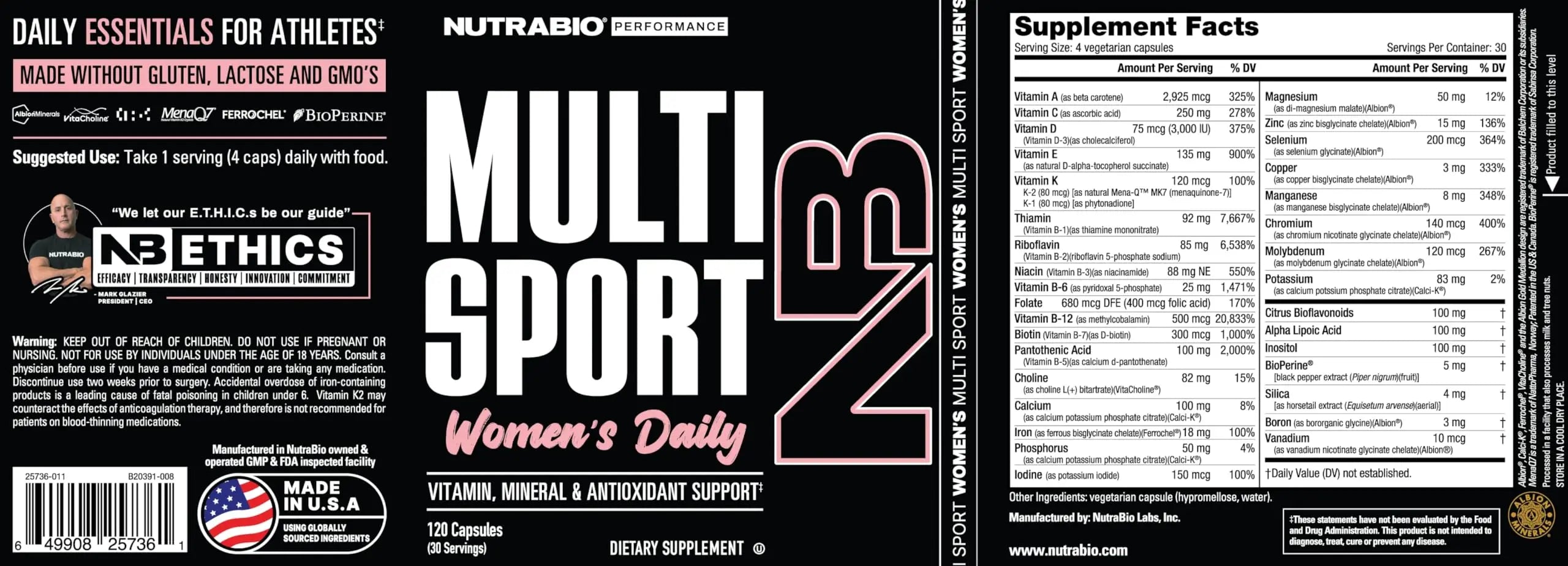 NutraBio Multisport for Women - Womens MultiVitamin - 33 Vitamins, Minerals, Micronutrients - Rich in Antioxidants NutraBio