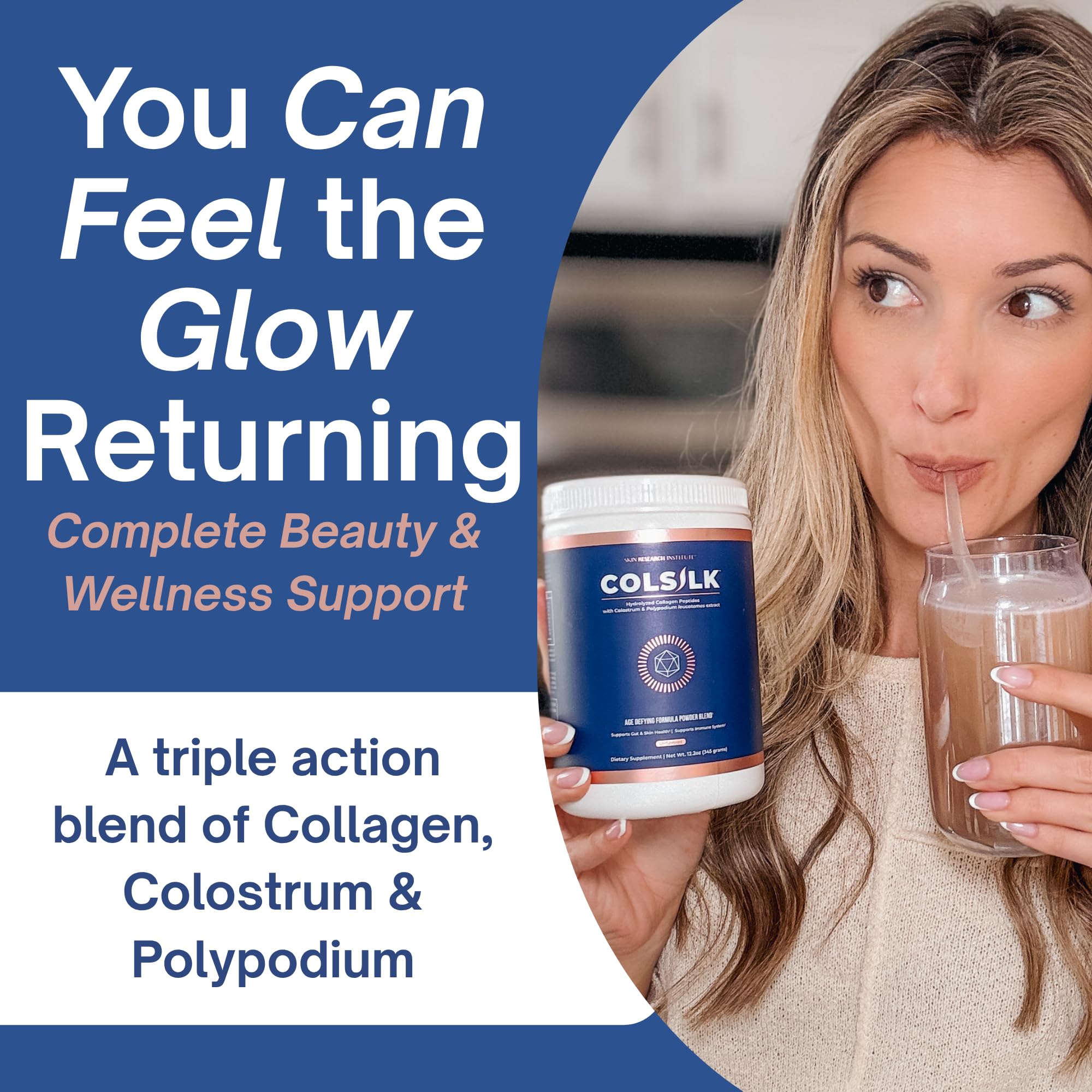 SRILabs ColSilk Unflavored Hydrolyzed Collagen Powder with Colostrum and Polypodium - Skin, Hair, Nails, Gut Health and Joint Support - One Scoop Daily | 1 Month Supply Skin Research InstituteBuy Supplements Australia