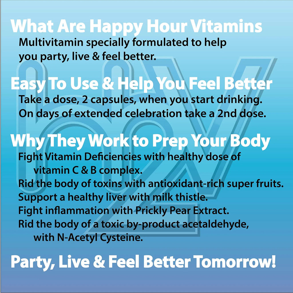 Happy Hour Vitamins Bottle - Multivitamin Formulated for Better Mornings – Live & Feel Better with Milk Thistle, Prickly Pear Cactus Happy Hour Vitamins