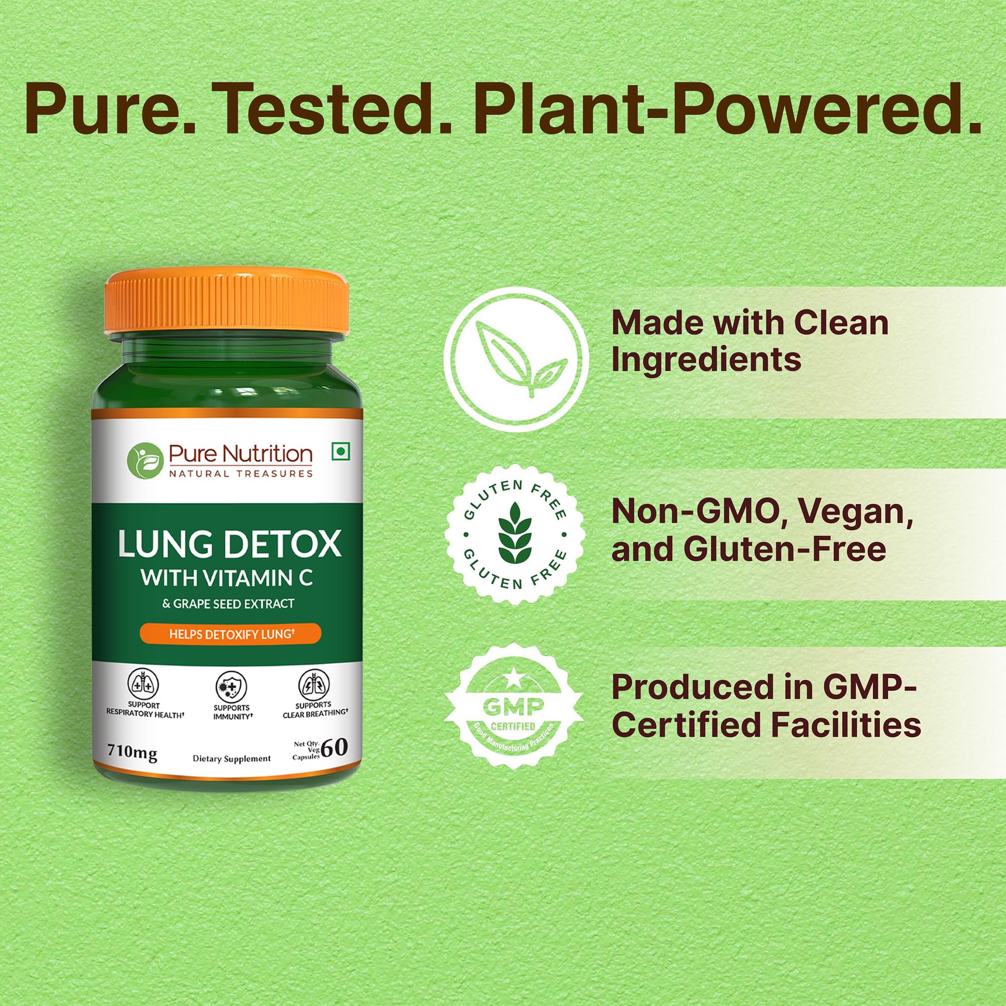 Pure Nutrition Lung Health Supplement | 60 Caps | Herbal Lung Support Formula with Quercetin, Vitamin C, Nettle, Vasaka Leaf, Lotus, Licorice & Ginger. PURE NUTRITION NATURAL TREASURESBuy Supplements Australia