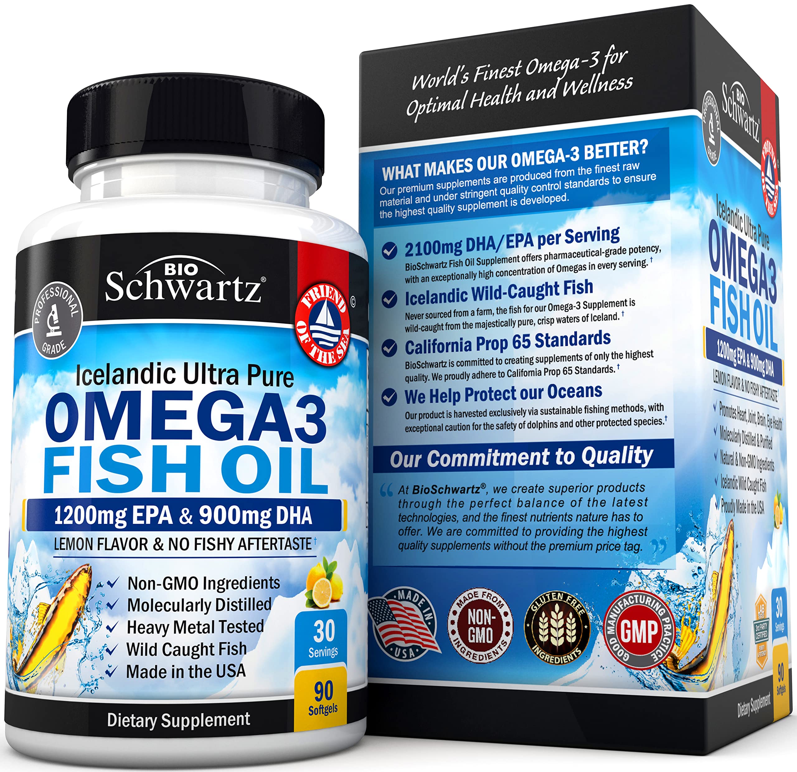 Omega 3 Fish Oil Supplement - 1200mg EPA and 900mg DHA Fatty Acid Per Serving BioSchwartzBuy Supplements Australia