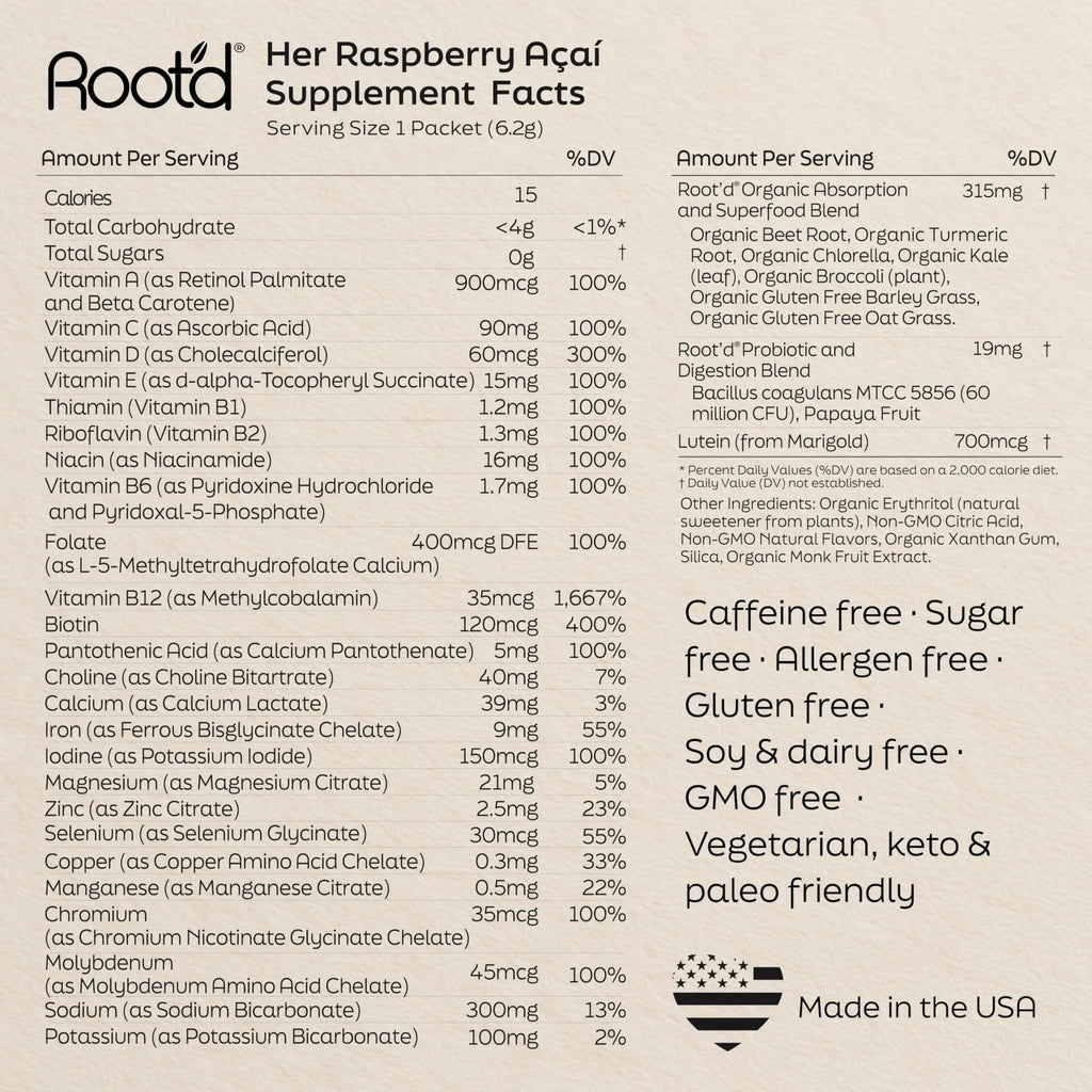 Root'd Multivitamin Powder for Women - 25 Vitamins & Minerals with 3X Electrolytes, 9 Organic Superfoods, Probiotics & Enzymes Root'd