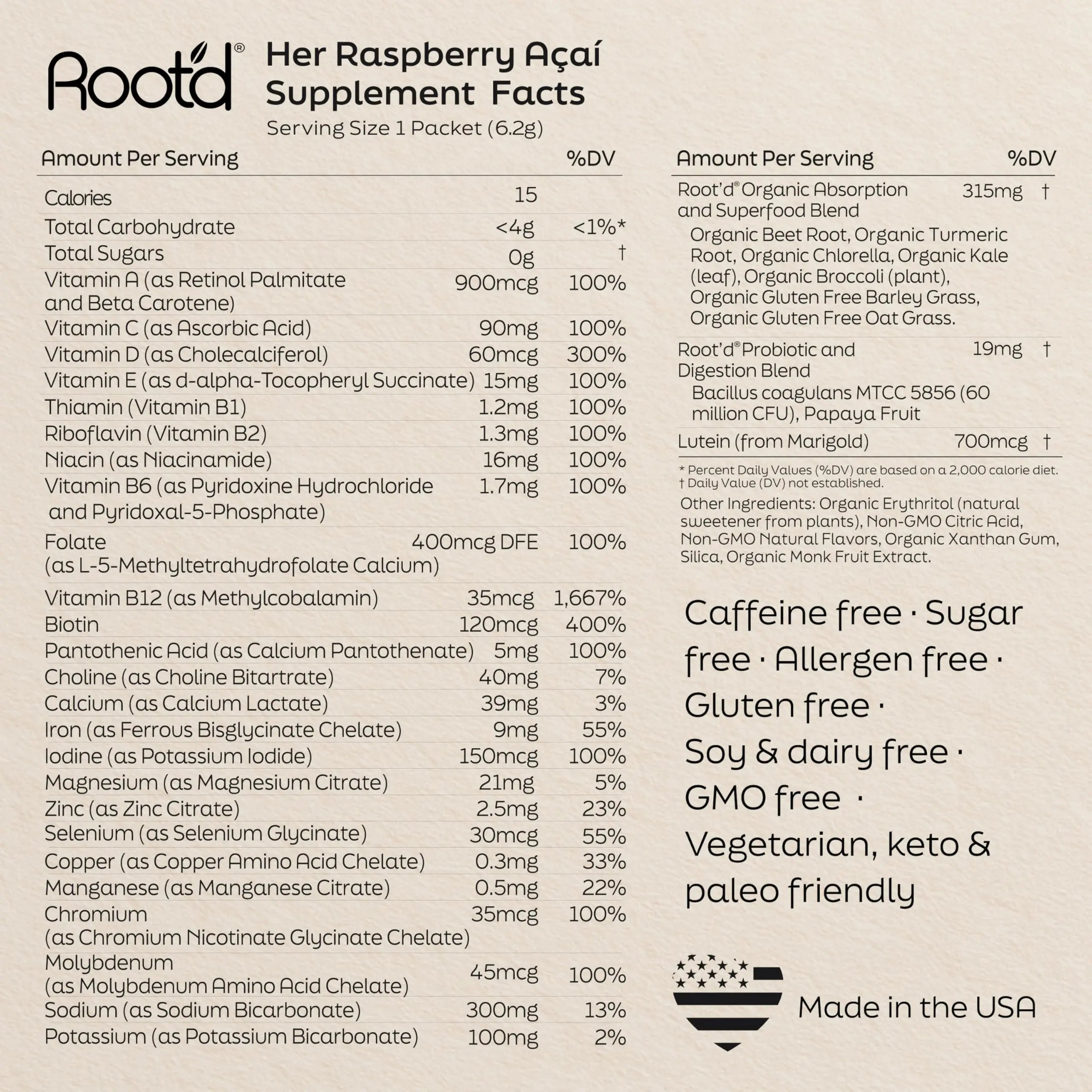 Root'd Multivitamin Powder for Women - 25 Vitamins & Minerals with 3X Electrolytes, 9 Organic Superfoods, Probiotics & Enzymes Root'd