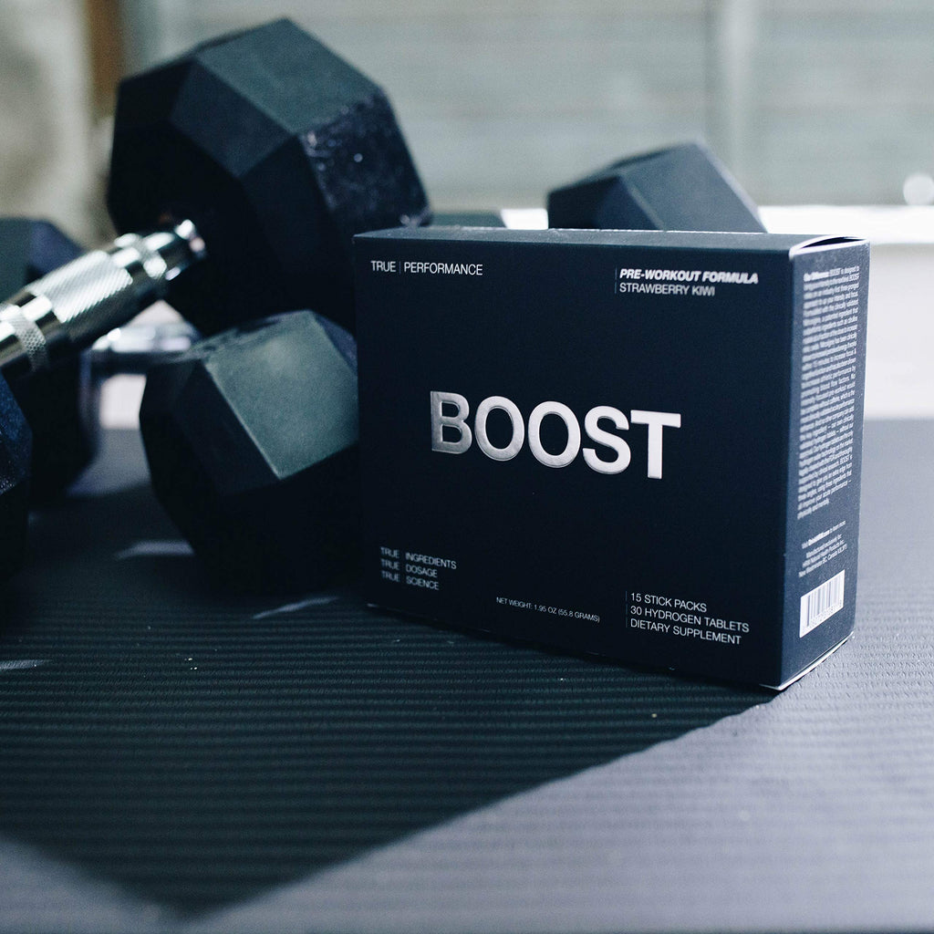 Pre Workout Mix & Nitric Oxide Booster, BOOST - Intense Performance, Energy, Endurance - Pre Workout Supplement with Caffeine, Hydrogen Tablets, Nitrosigine - 15 Servings