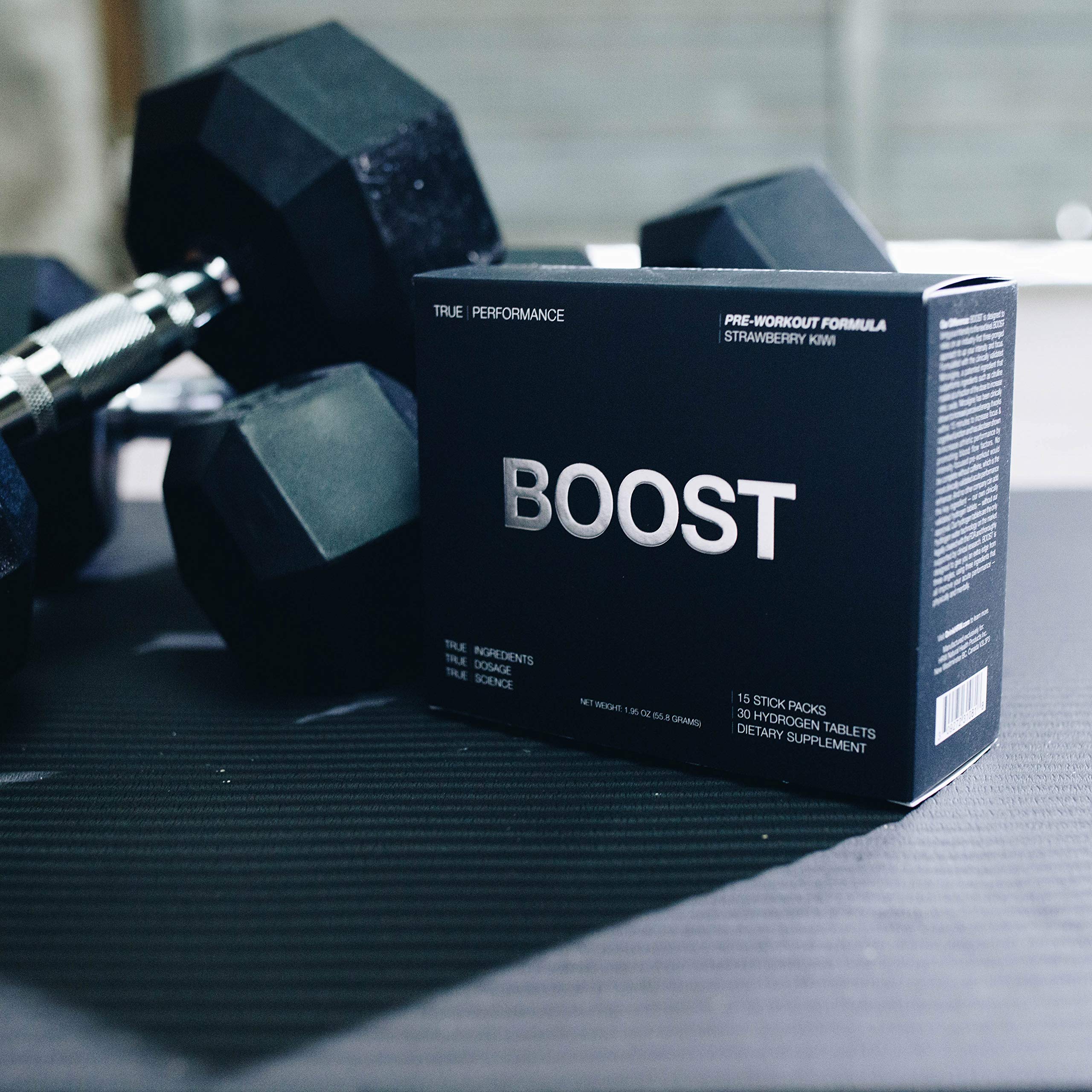 Pre Workout Mix & Nitric Oxide Booster, BOOST - Intense Performance, Energy, Endurance - Pre Workout Supplement with Caffeine, Hydrogen Tablets, Nitrosigine - 15 Servings