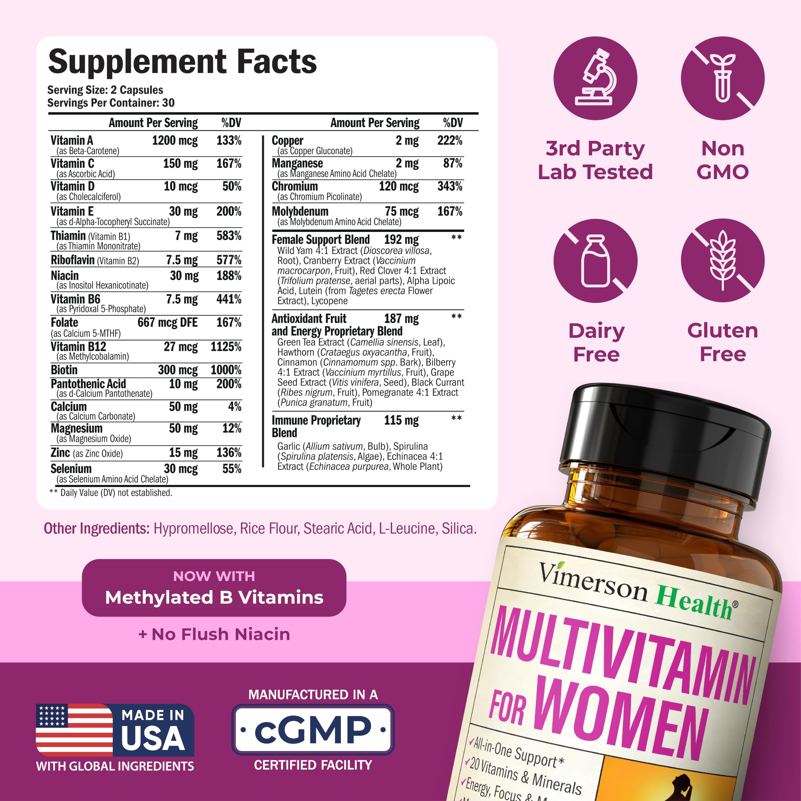 Multivitamin for Women – Methylated Womens Multivitamins & Multiminerals Capsules with Vitamin B12, A, D, C, Zinc, Magnesium Vimerson HealthBuy Supplements Australia