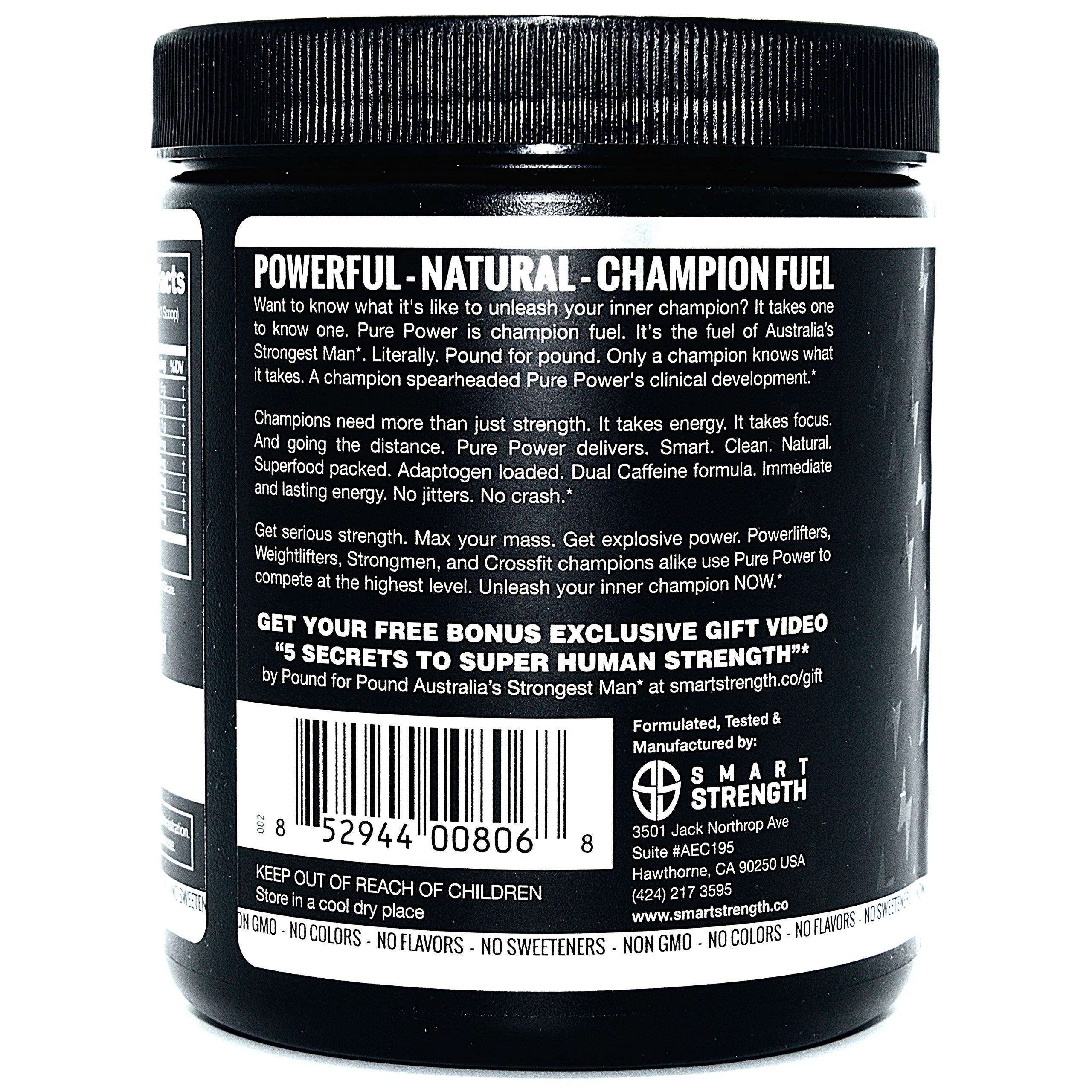 Pre Workout, Best All Natural PreWorkout Supplement. Pure Power, Healthy Pump, Clean, Keto Vegan, Paleo, No Sugar Pre Work Out Powder for Men & Women, Strength & Energy - 315g Unflavored