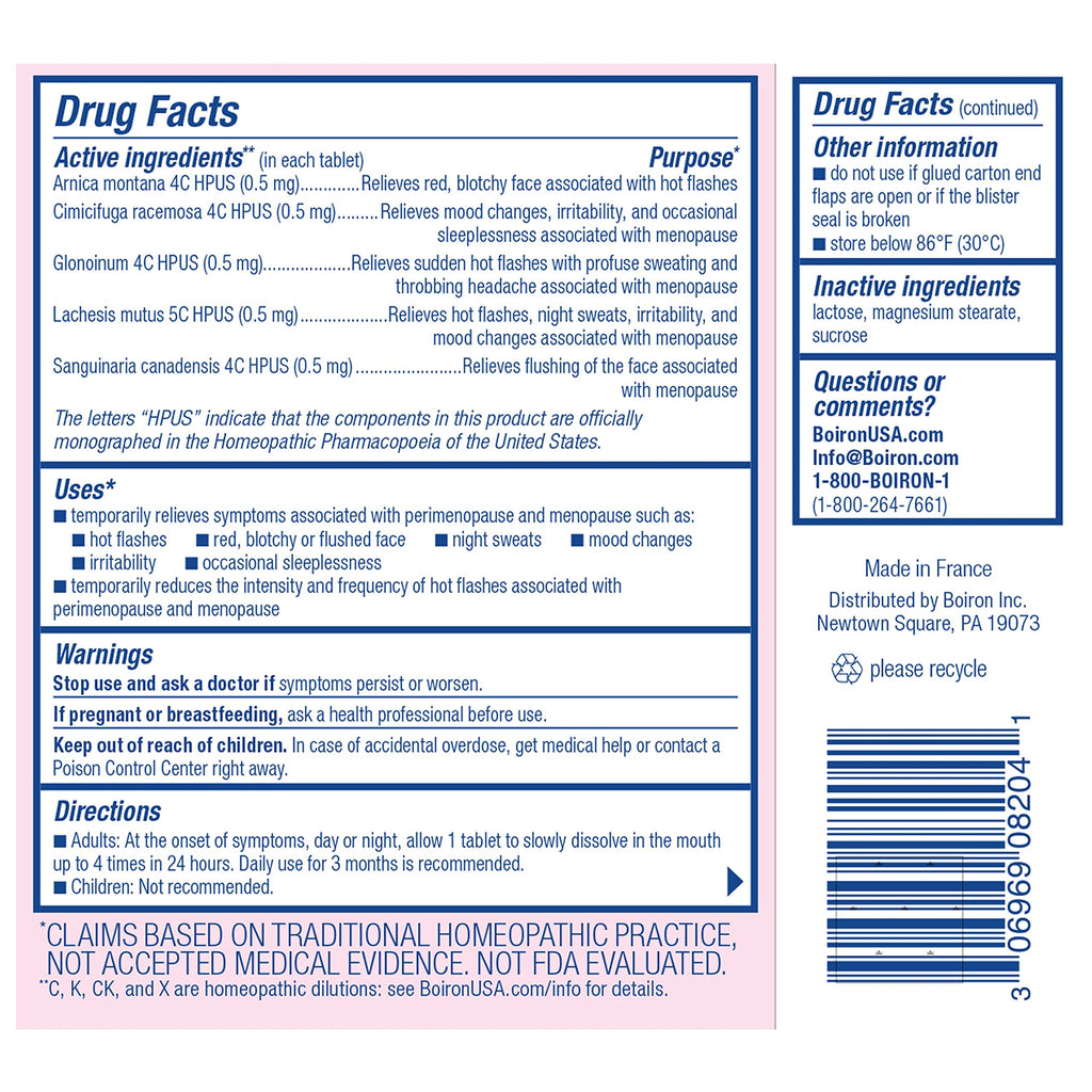 Boiron Cyclease Menopause Tablets for Relief of Hot Flashes, Night Sweats, Irritability, and Mood Swings - 60 Count BoironBuy Supplements Australia
