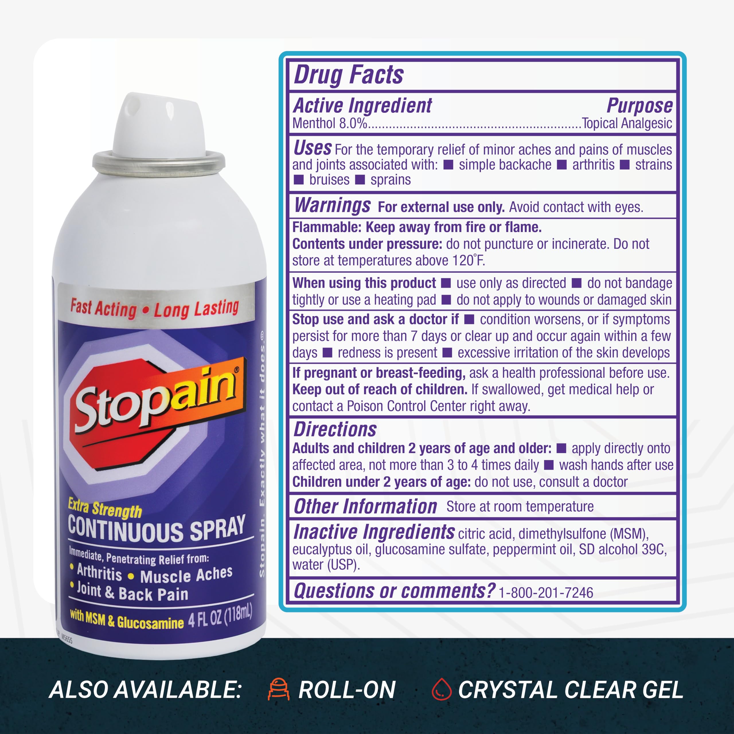 Stopain Pain Relief Spray 4oz (2 Pack) USA Made, Max Strength Fast Acting with MSM, Glucosamine, Menthol for Arthritis, Lower Back, Neck, HSA FSA Approved Topical Analgesic Products StopainBuy Supplements Australia