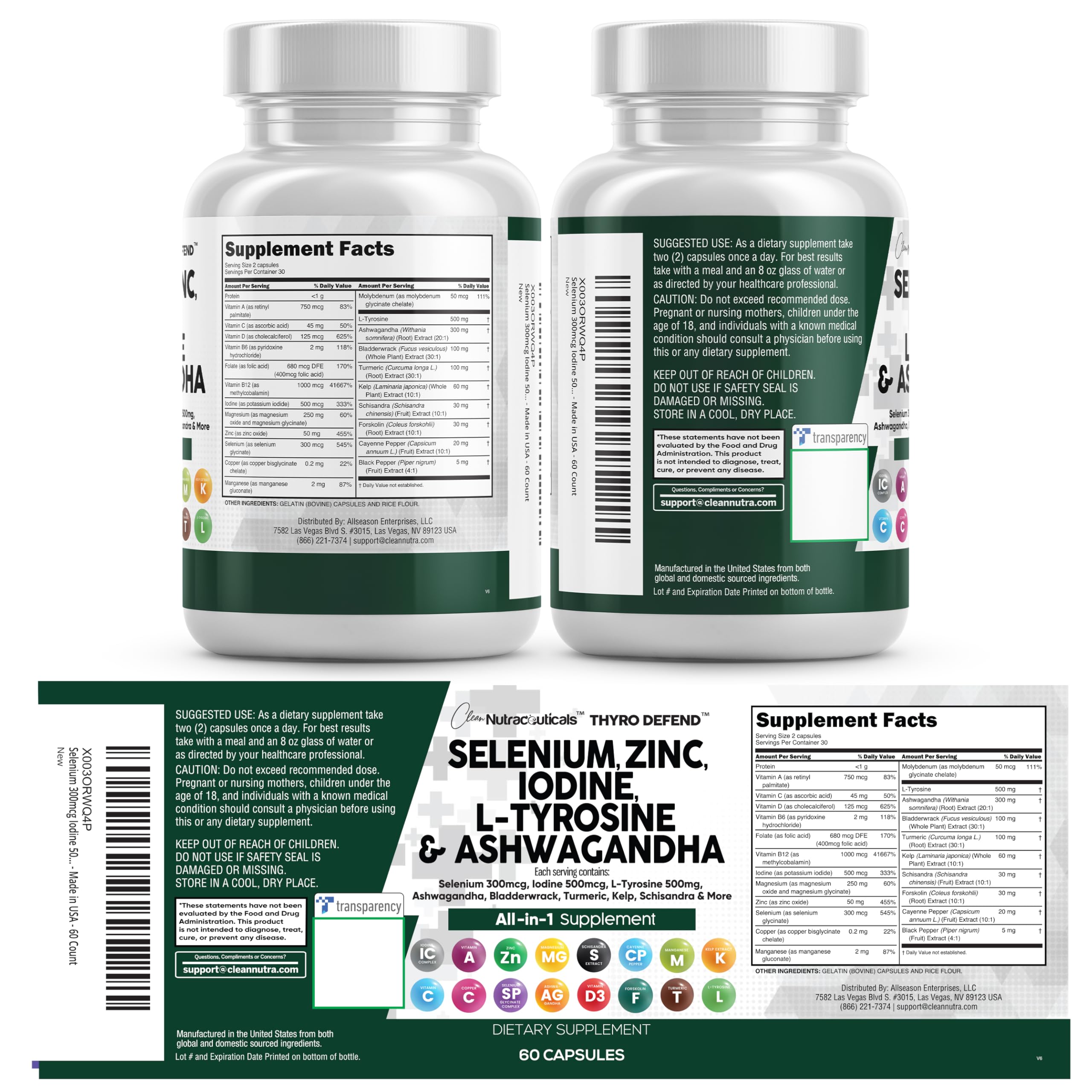Clean Nutra Selenium 300mcg Iodine 500mcg Thyroid Support for Women & Men | L Tyrosine 500mg Ashwagandha Supplement Bladderwrack, Turmeric, Kelp, Schisandra Zinc Pills Capsule Supplements Clean NutraceuticalsBuy Supplements Australia