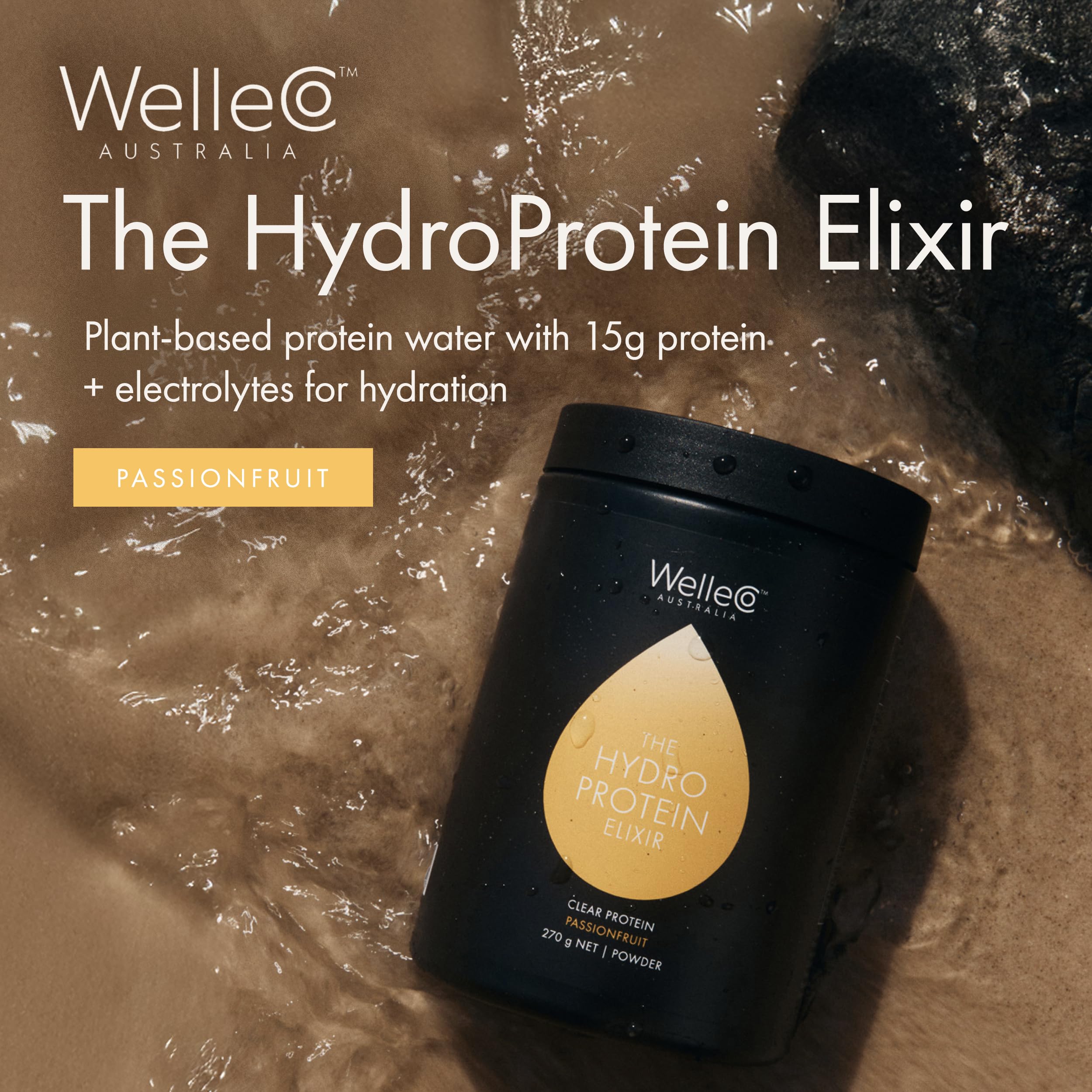 WelleCo HydroProtein Elixir, Potassium Electrolyte Powder with 15g Vegan Protein for Energy, Healthy Hair, Skin & Nails, Easy to Digest Powdered Electrolytes, Passionfruit, 9.5oz Jar WelleCoBuy Supplements Australia