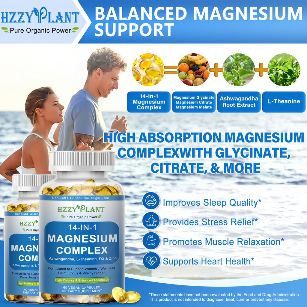 Magnesium Complex Softgels, High Absorption Magnesium Supplement with Glycinate, Citrate, Malate, Taurate, 14-in-1 Magnesium Complex for Women & Men for Muscle, Heart, Sleep Support, 2 Month Supply HZZYPLANT buy supplements Au