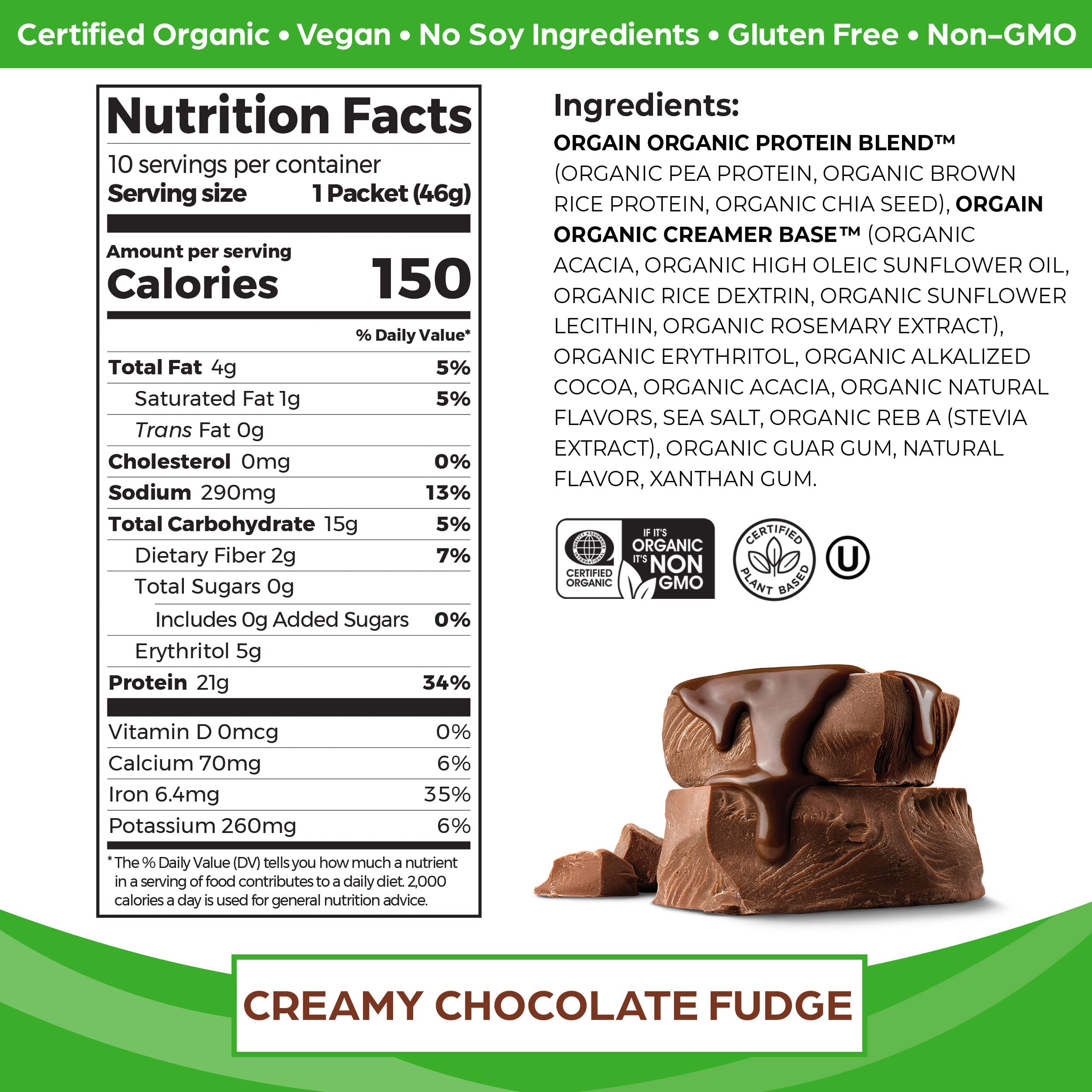 Orgain Organic Vegan Protein Powder, Chocolate Fudge - 21g Plant Based Protein, Gluten OrgainBuy Supplements Australia