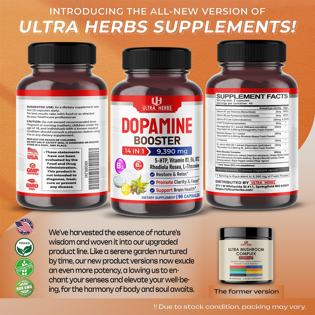 Dopamine Focus Supplement Ashwagandha 5000mg 5-HTP 50mg Rhodiola Rosea 2000mg ULTRA HERBSBuy Supplements Australia