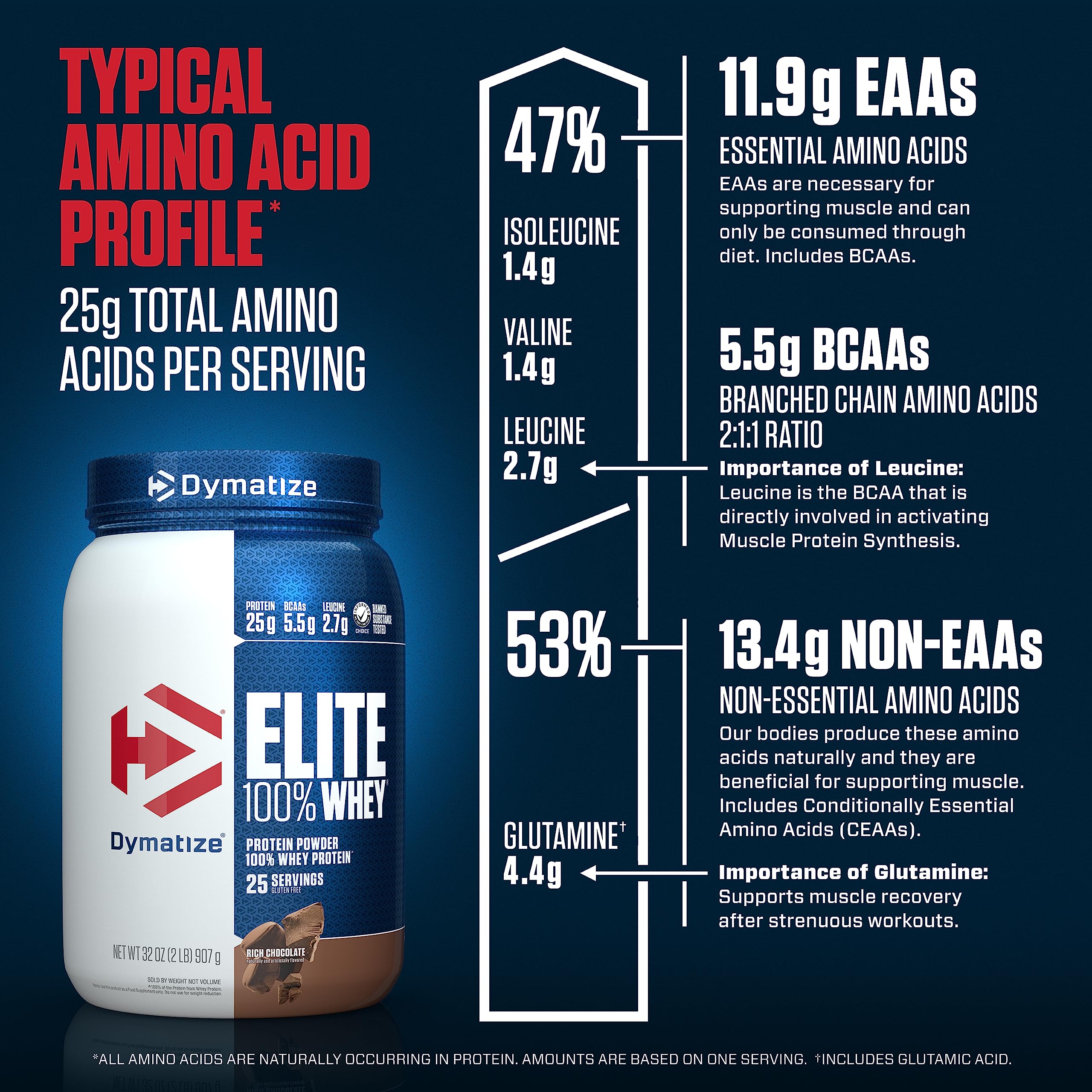 Dymatize Elite 100% Whey Protein Powder, 25g Protein, 5.5g BCAAs & 2.7g L-Leucine DymatizeBuy Supplements Australia