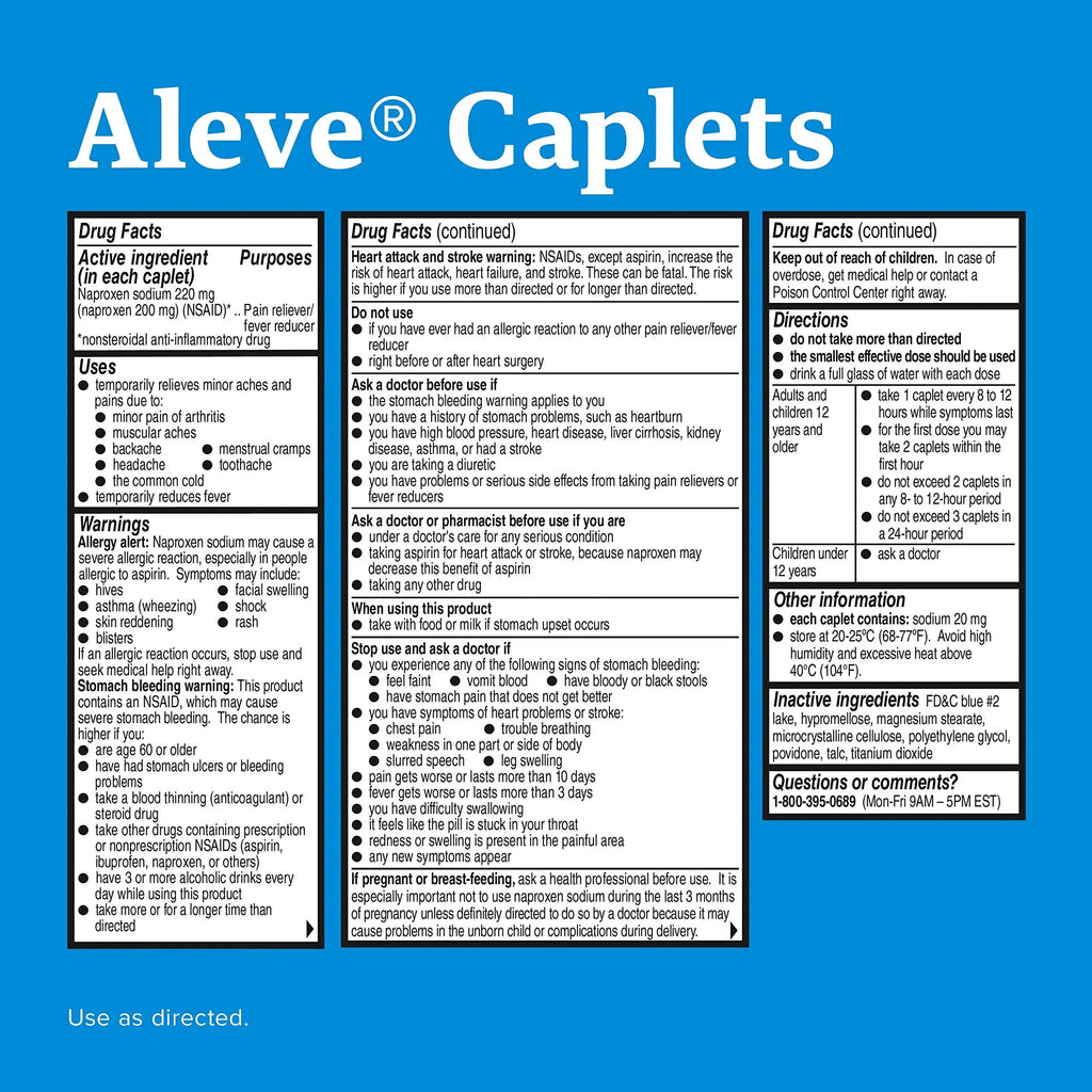 Aleve Caplets, Naproxen Sodium 220 mg (NSAID), Pain Reliever/Fever Reducer, #1 Orthopedic Surgeon Recommended, 270 Count AleveBuy Supplements Australia