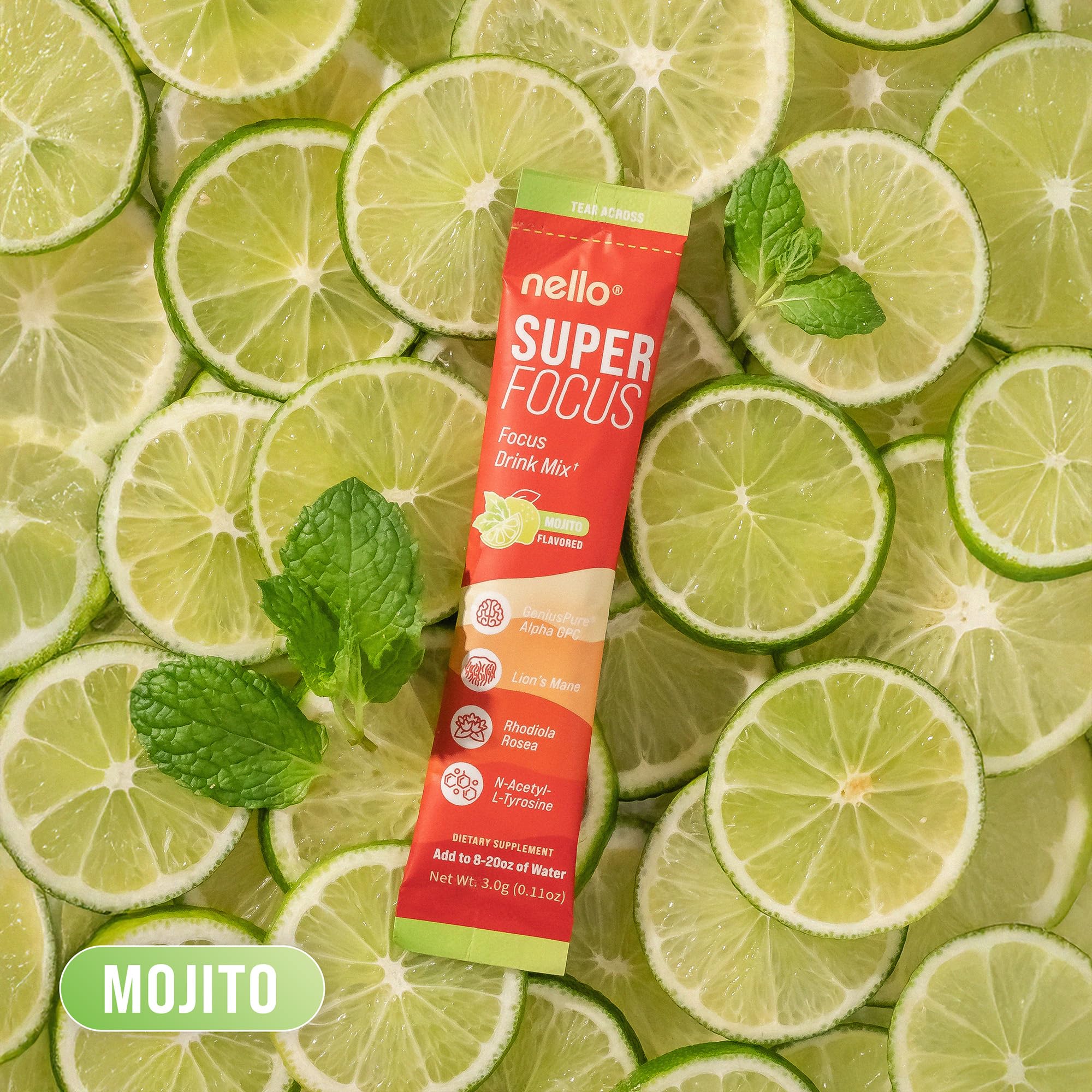 Nello Superfocus Mojito – Nootropic Focus Drink Mix, 20 On-The-Go Packets, Alpha GPC, Lion’s Mane, Rhodiola, Sugar-Free NelloBuy Supplements Australia