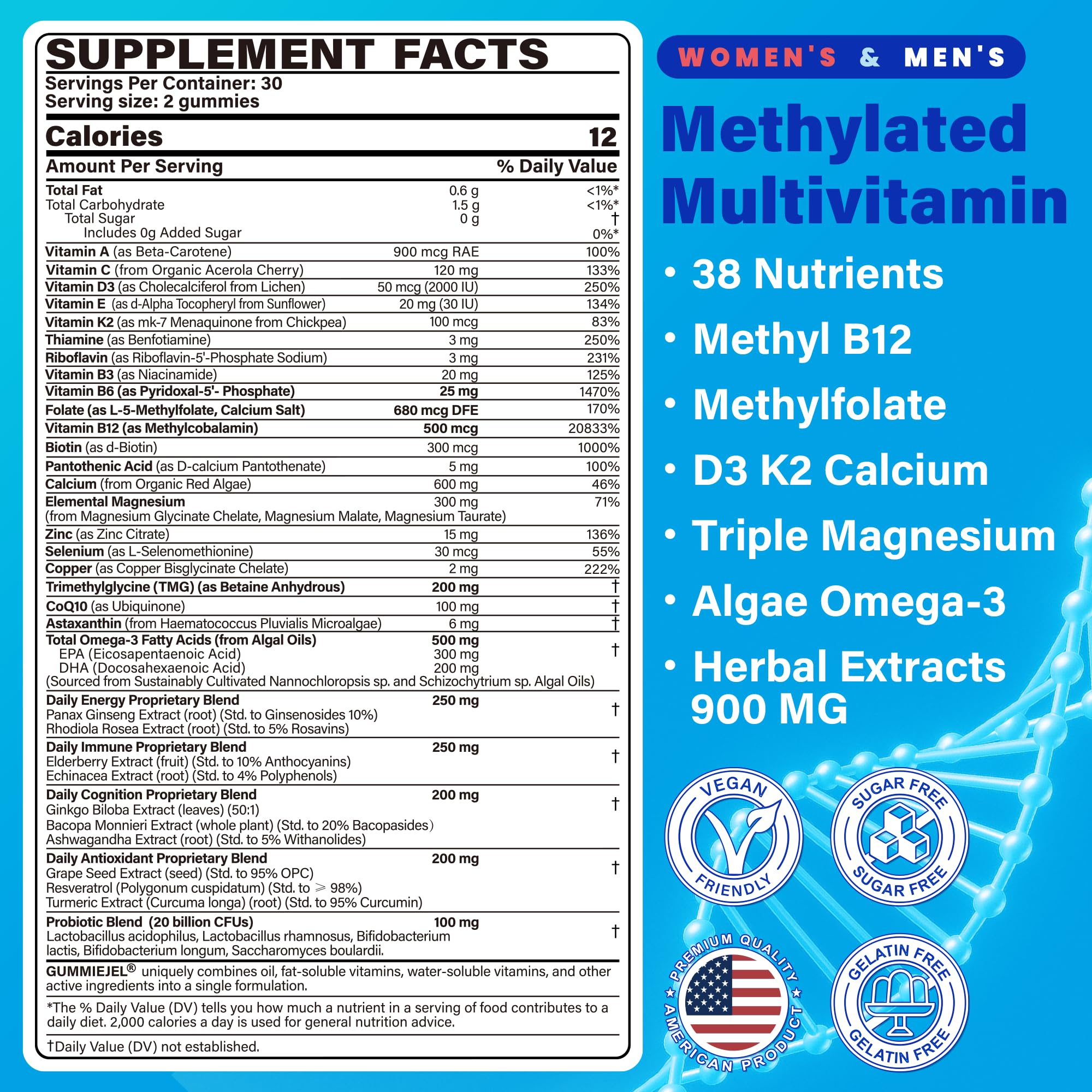 Methylated Multivitamin for Women & Men Gummies w/ Omega-3, Calcium, D3 K2, Methylfolate & B12, TMG, Daily Vitamins, Mag, CoQ10, Probiotic for 18 30 40 50 60 70+, Overall Health - Vegan, Sugar Free NEVISS buy supplements Au