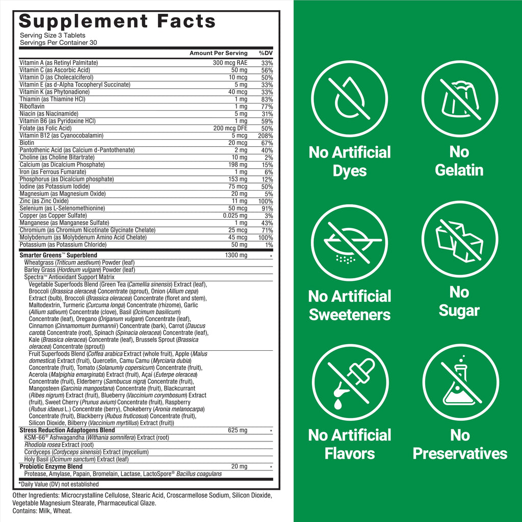 FORCE FACTOR Smarter Greens Tablets, Greens Supplement with 25+ Superfoods and Antioxidants to Improve Digestion, Reduce Stress, Strengthen Immunity, and Support Metabolism, 90 Tablets Force FactorBuy Supplements Australia
